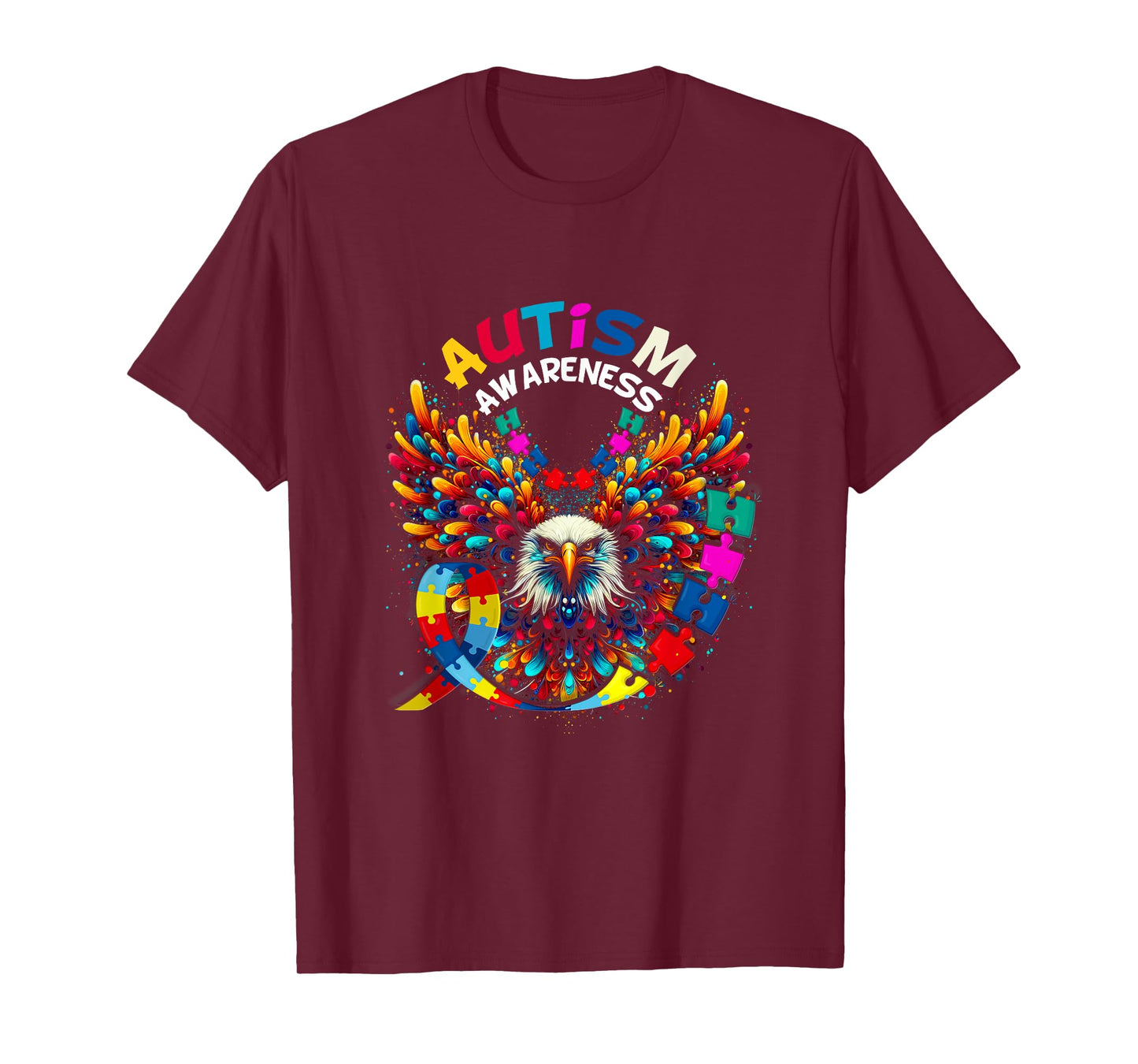 Autism Awareness Puzzle Pieces Eagle Family Health Support T-Shirt