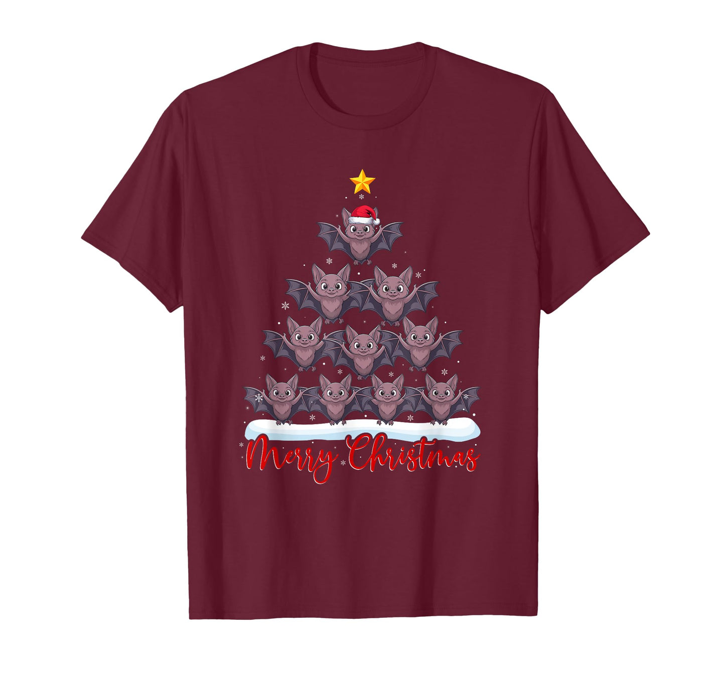 Santa Hat Ugly Xmas Funny Bat Christmas Tree T-Shirt