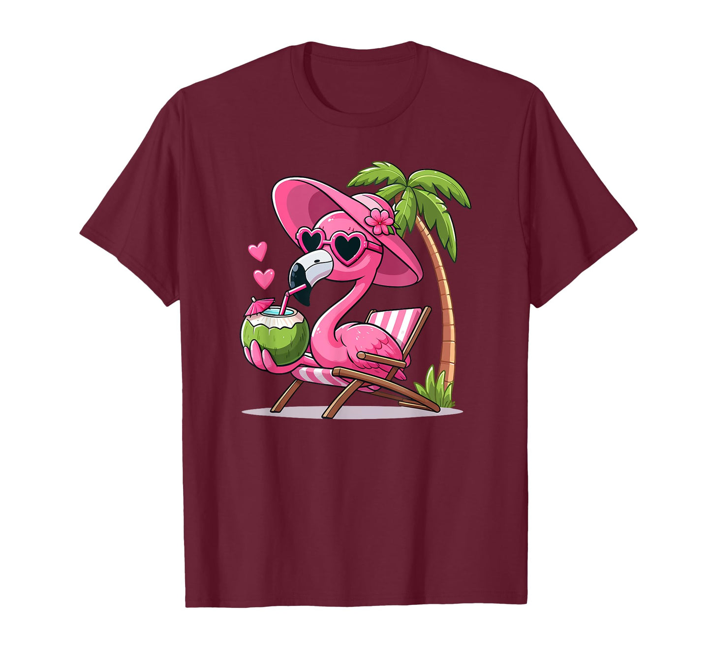 Pink Flamingo Summer Vibes Beach Palm Tree Summer Vacation T-Shirt