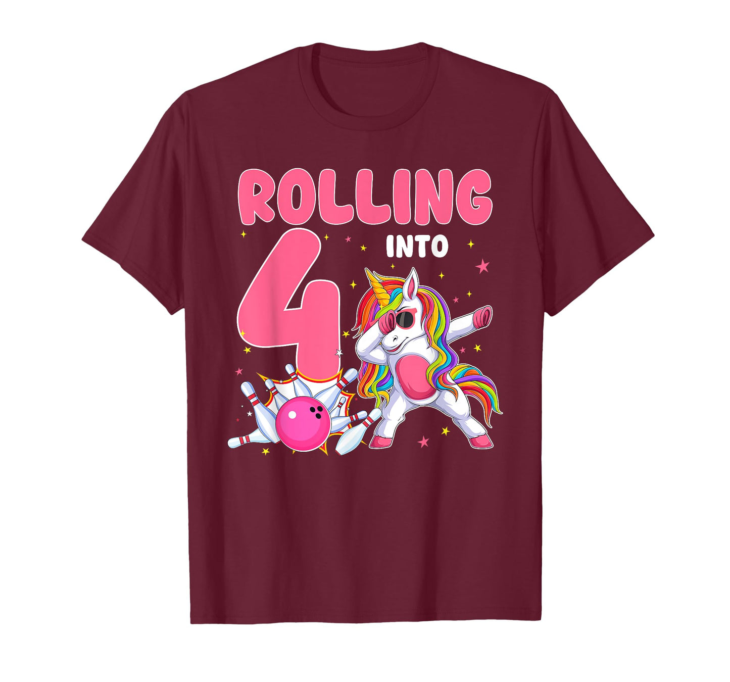 Rolling Into 4 4th Birthday Unicorn Bowling 4 Year Old T-Shirt