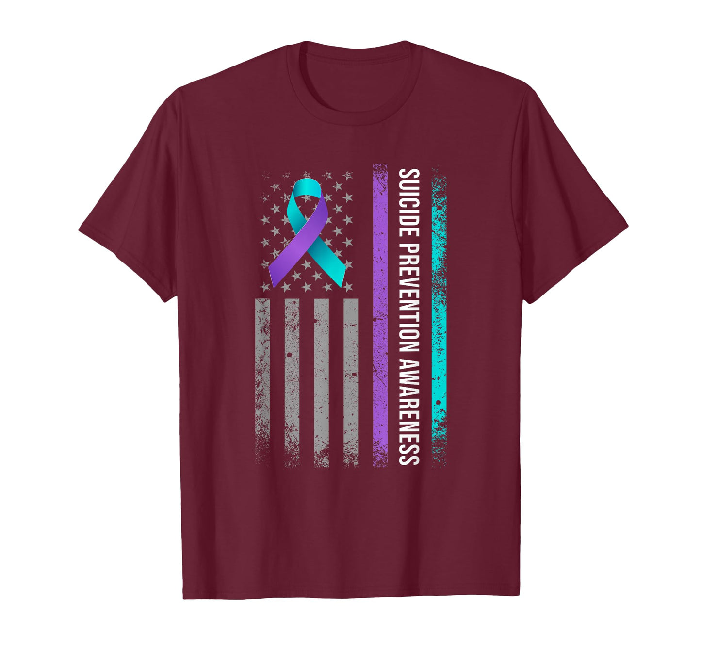 American Flag Suicide Prevention Awareness Teal and Purple T-Shirt