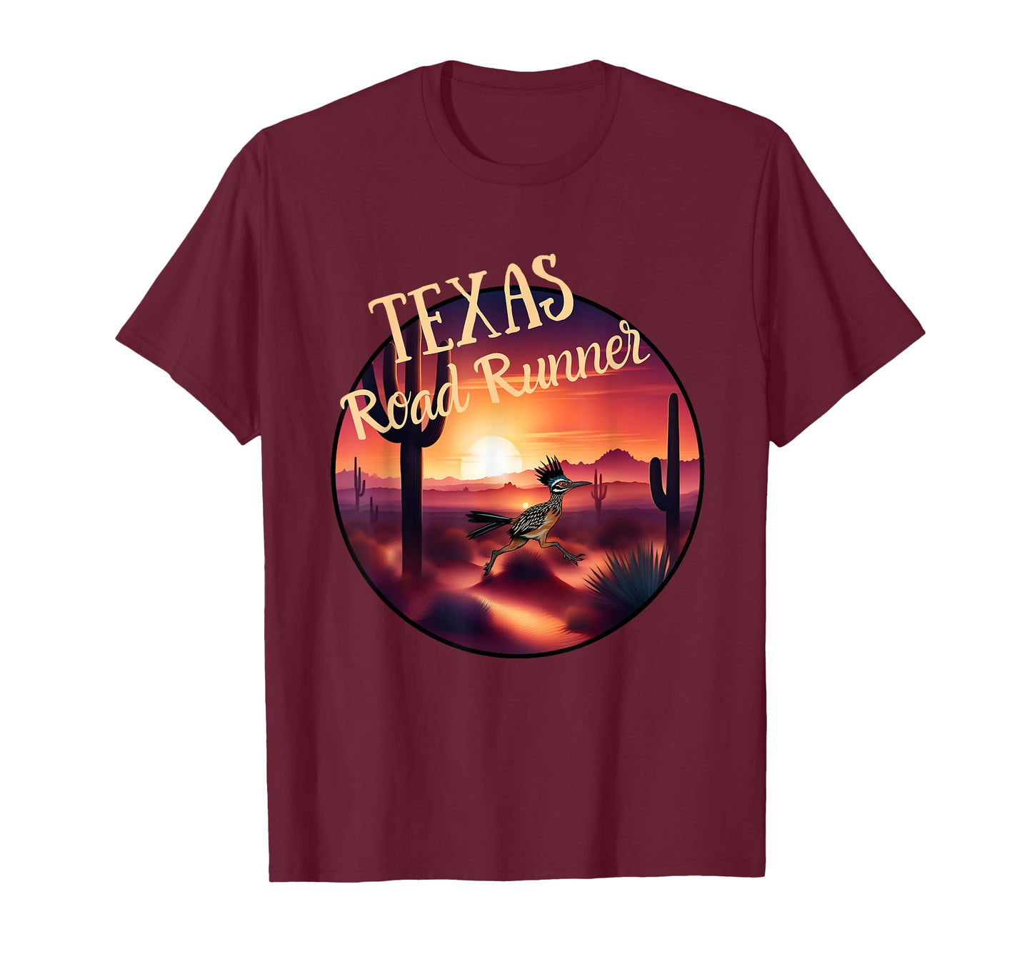 Texas Road Runner Cactus Sunset in the Desert Bird Lover T-Shirt