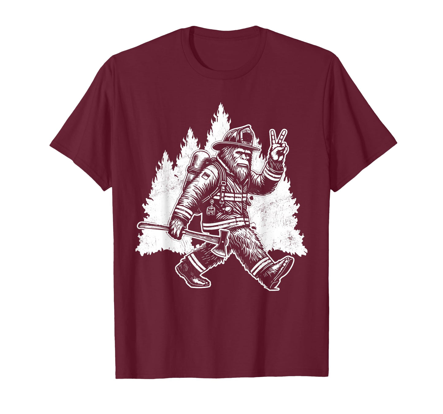 Funny Bigfoot Firefighter Sasquatch Design Men's Retro Bigfoot Firefighter Sasquatch Fireman T-Shirt - Black, Small, Short Sleeve