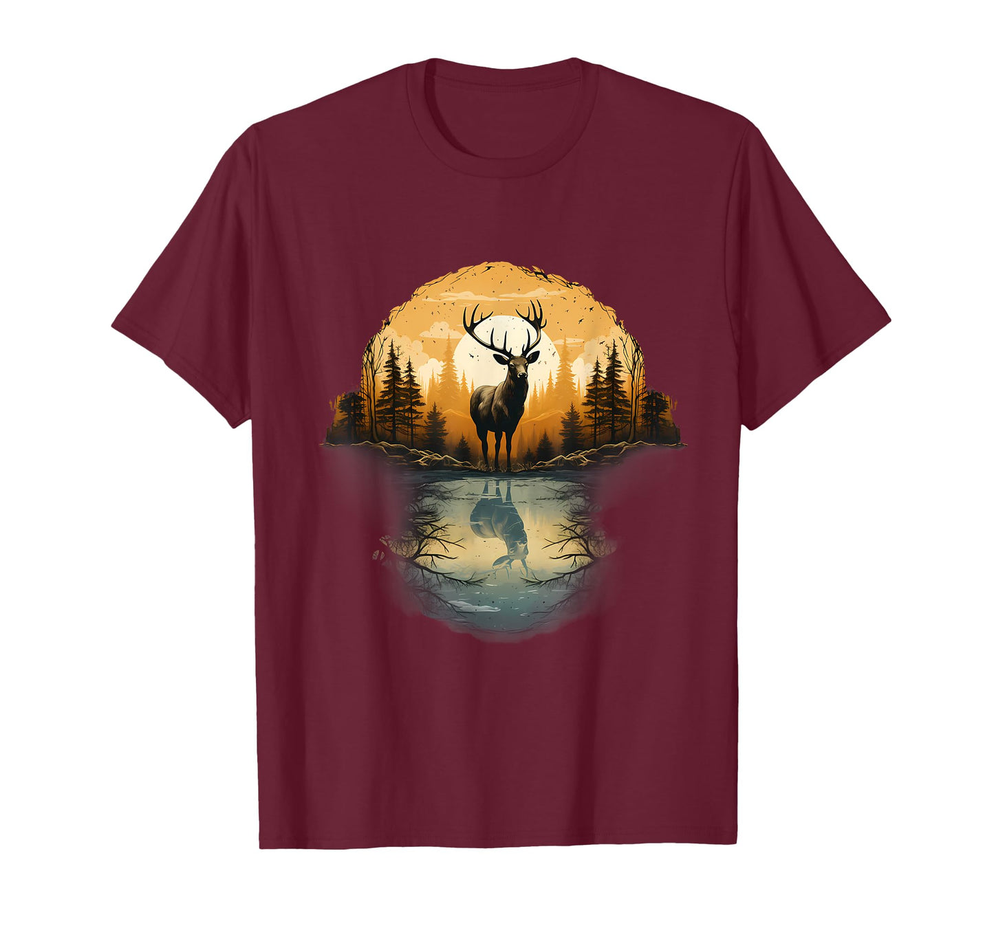 Deer Landscape Artwork Motif Animal Lovers Nature Wildlife T-Shirt