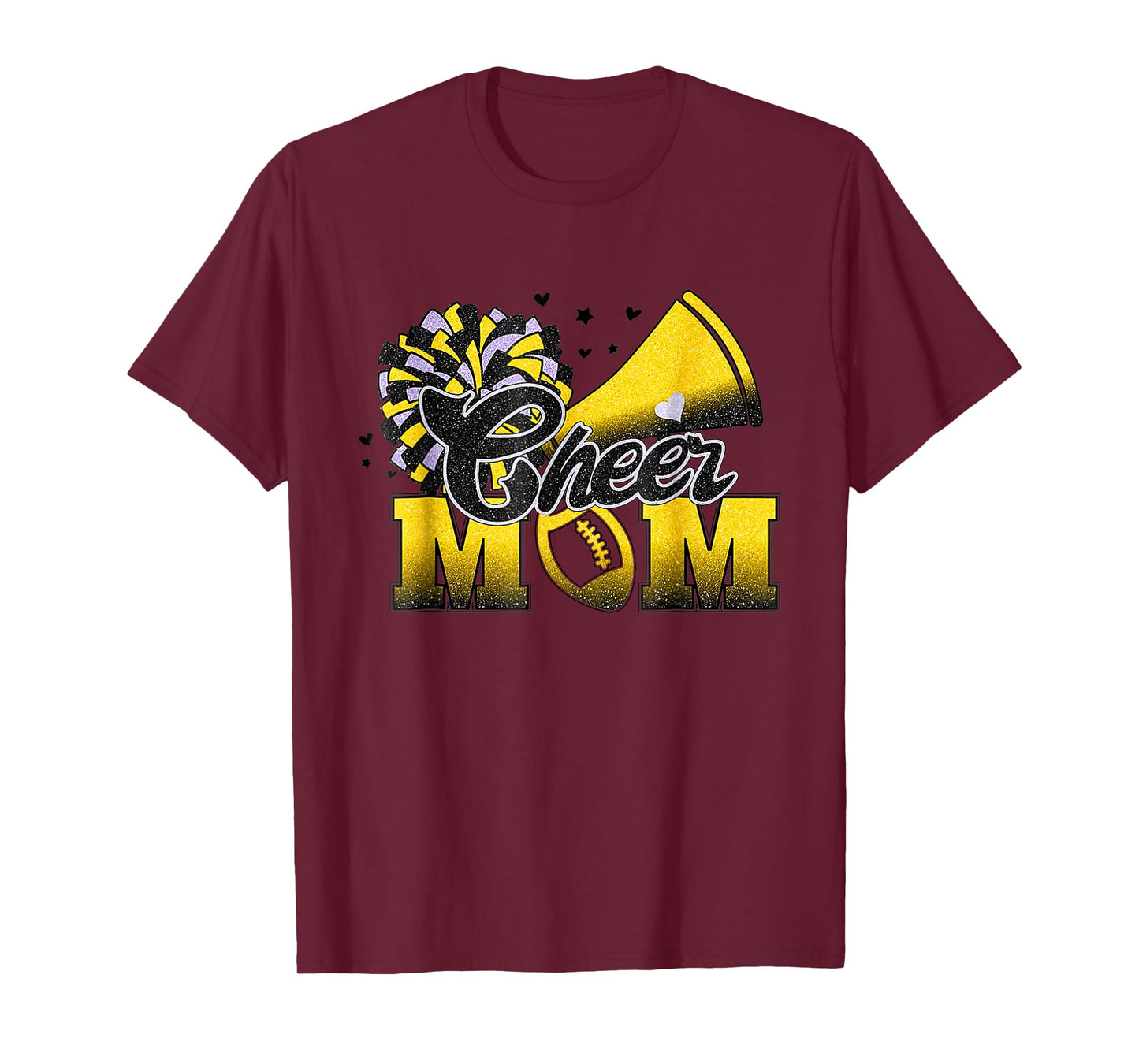Football Cheer Mom Biggest Fan Cheerleader Black Yellow Gold T-Shirt