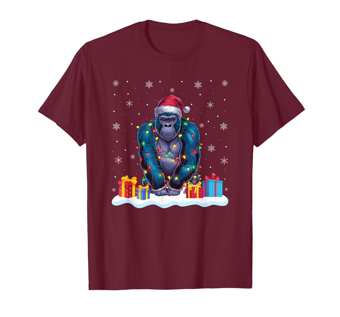 Gorilla Santa Hat Christmas Tree Light Xmas Pajama T-Shirt
