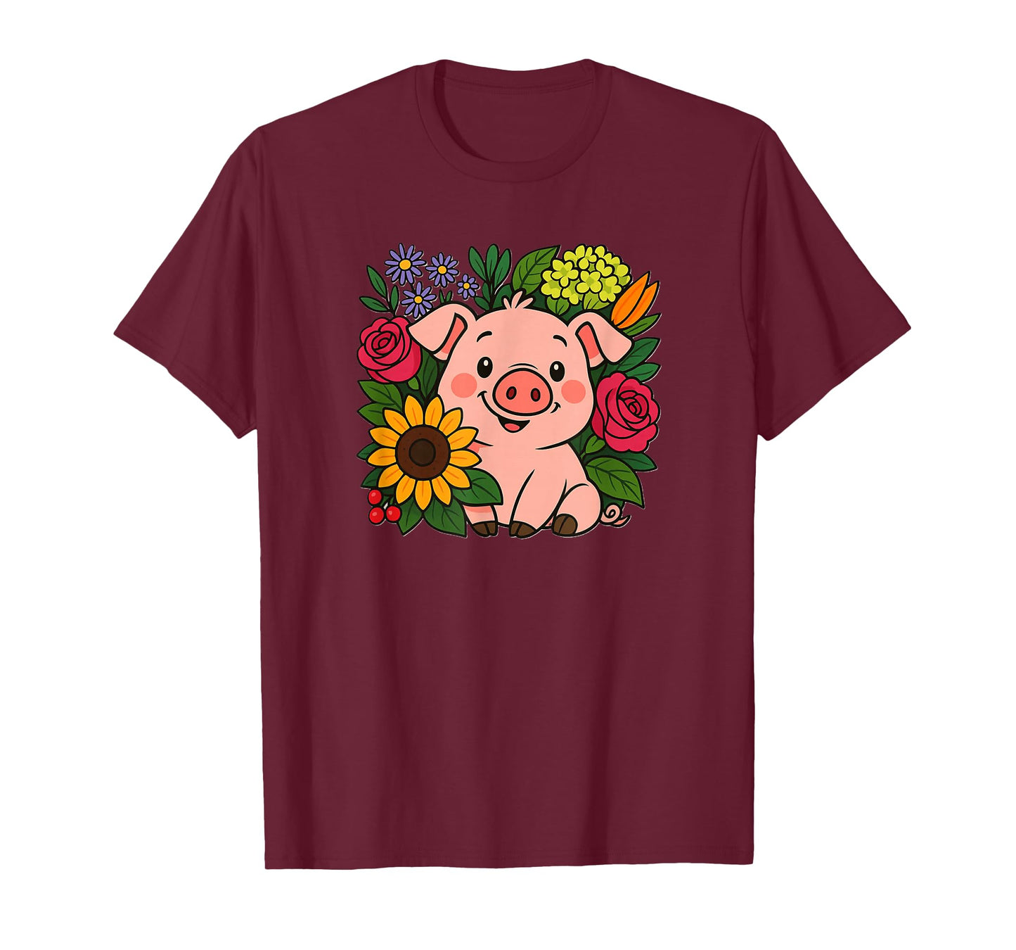 Cute Pig in Flowers Farm Animal T-Shirt