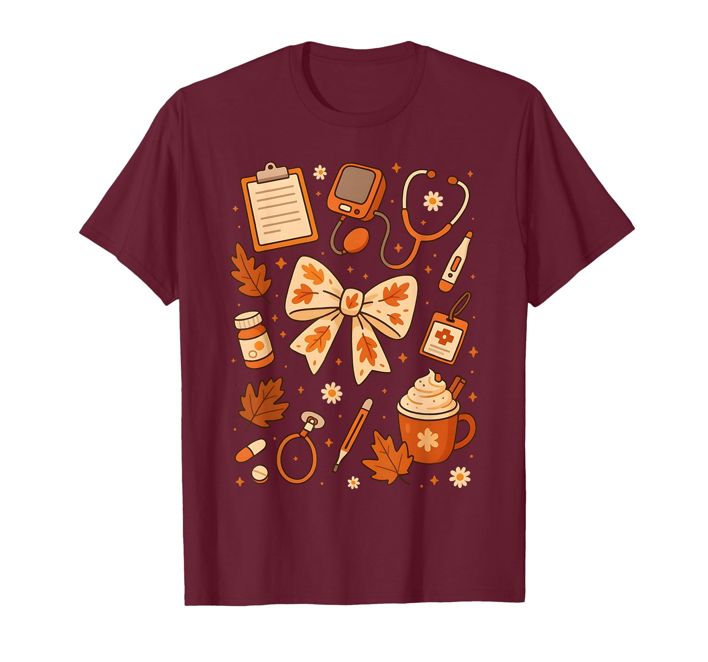 Thankful Nurse Fall Stethoscope Coquette Bow Thanksgiving T-Shirt
