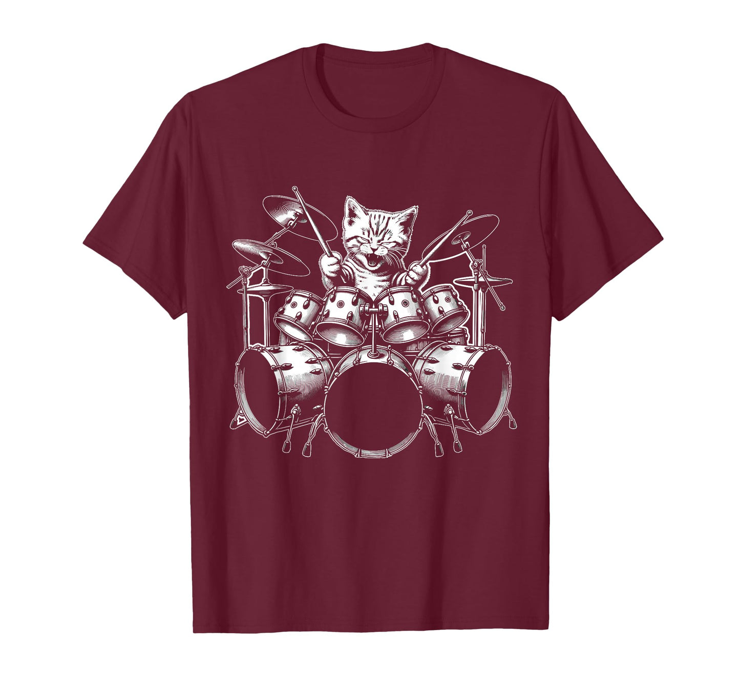 Kitten Rock Band Funny Kitty Drummer Cat Playing Drums T-Shirt