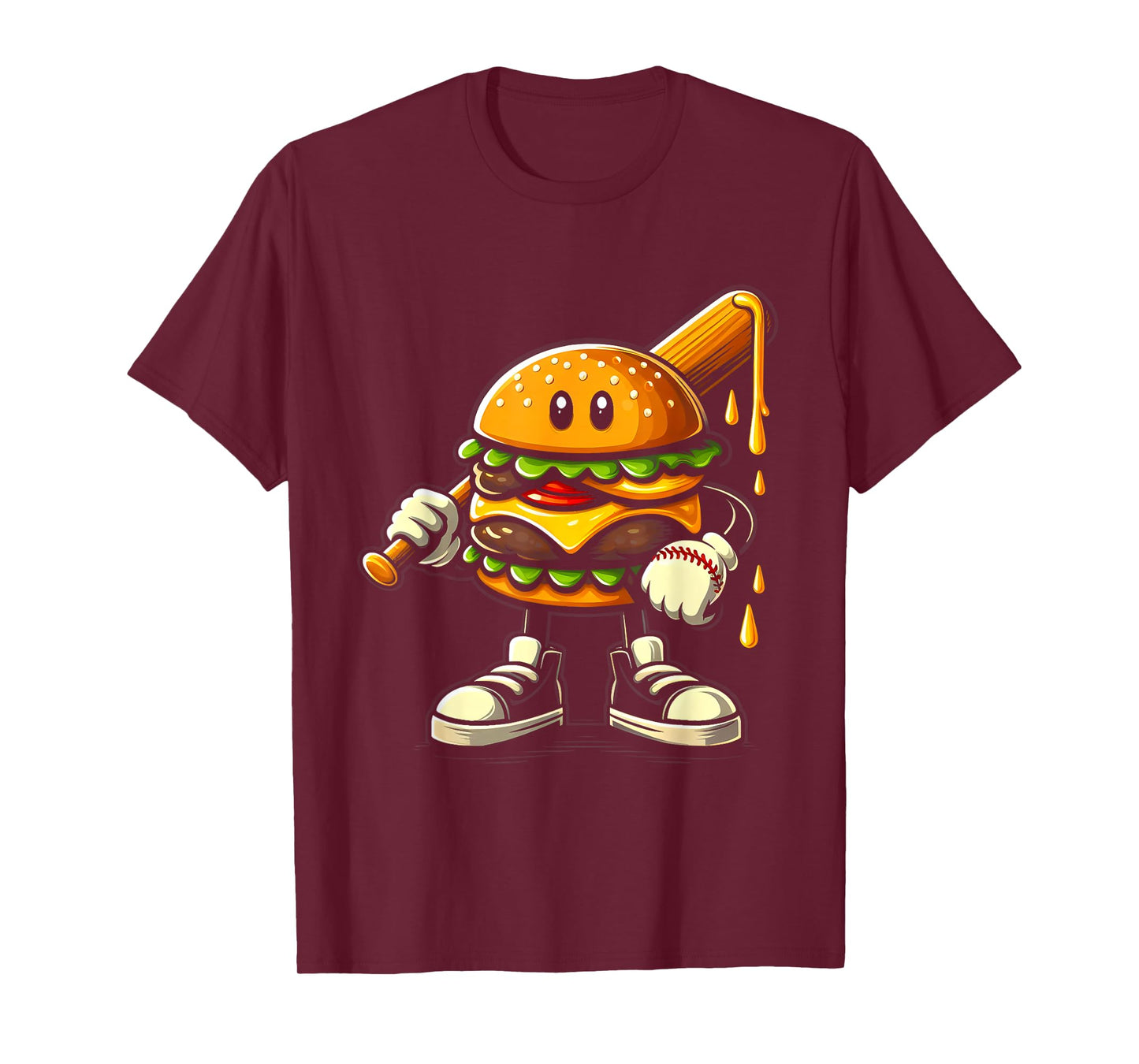 Hamburger Cheeseburger Playing Baseball Sports Player Fan T-Shirt