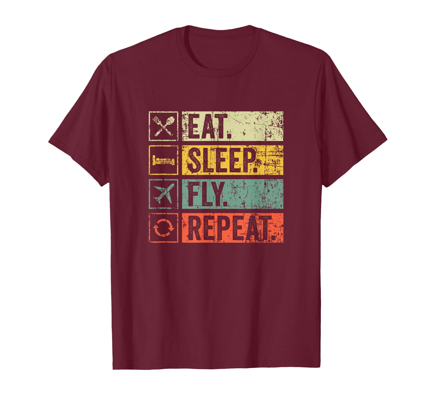 Retro Vintage Eat Sleep Fly Repeat Funny Pilot For Women Men T-Shirt
