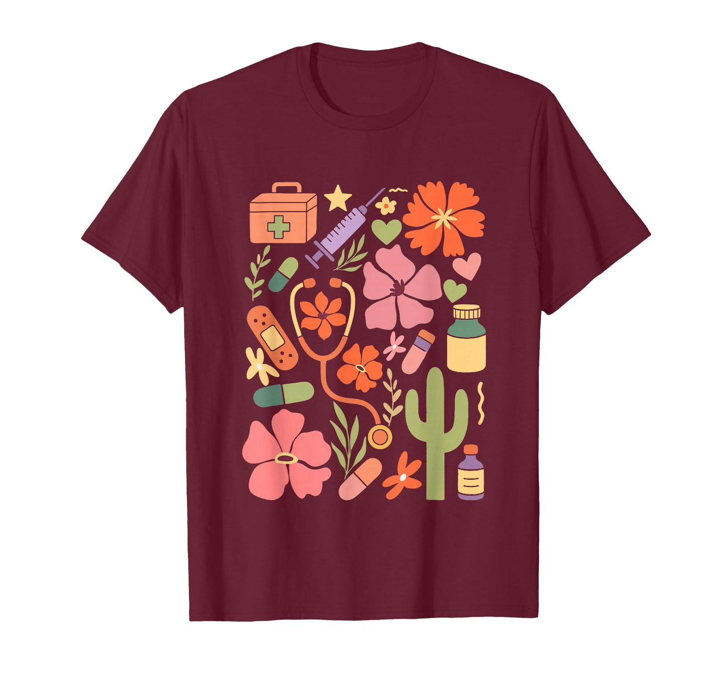 Boho Floral Nurse Life Stethoscope Medical Healthcare Worker T-Shirt