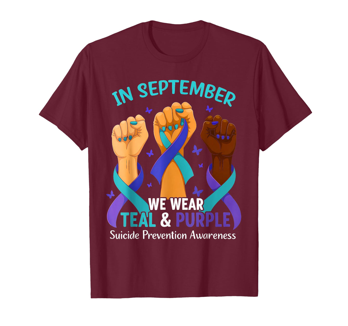 in September We Wear Teal Purple Ribbon Suicide Prevention T-Shirt