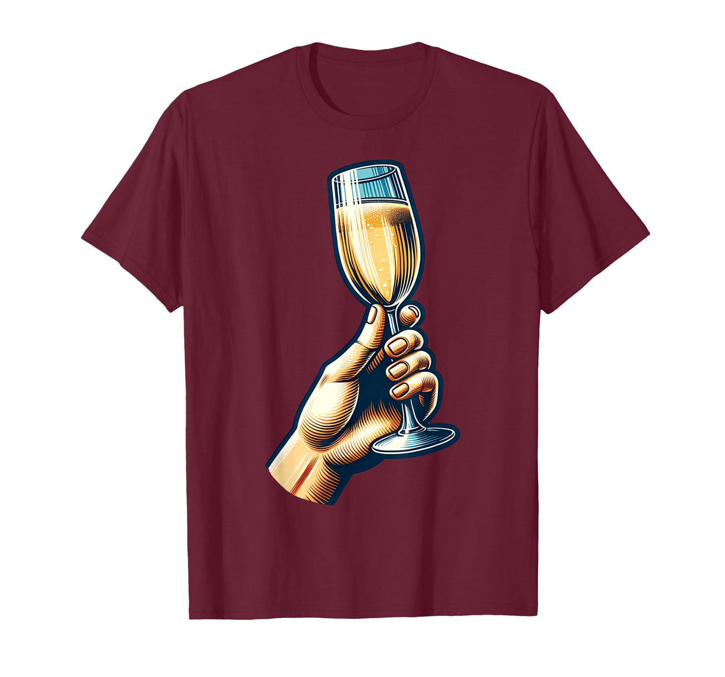 Hand Holding Champagne Glass Cheerful Toast Illustration T-Shirt