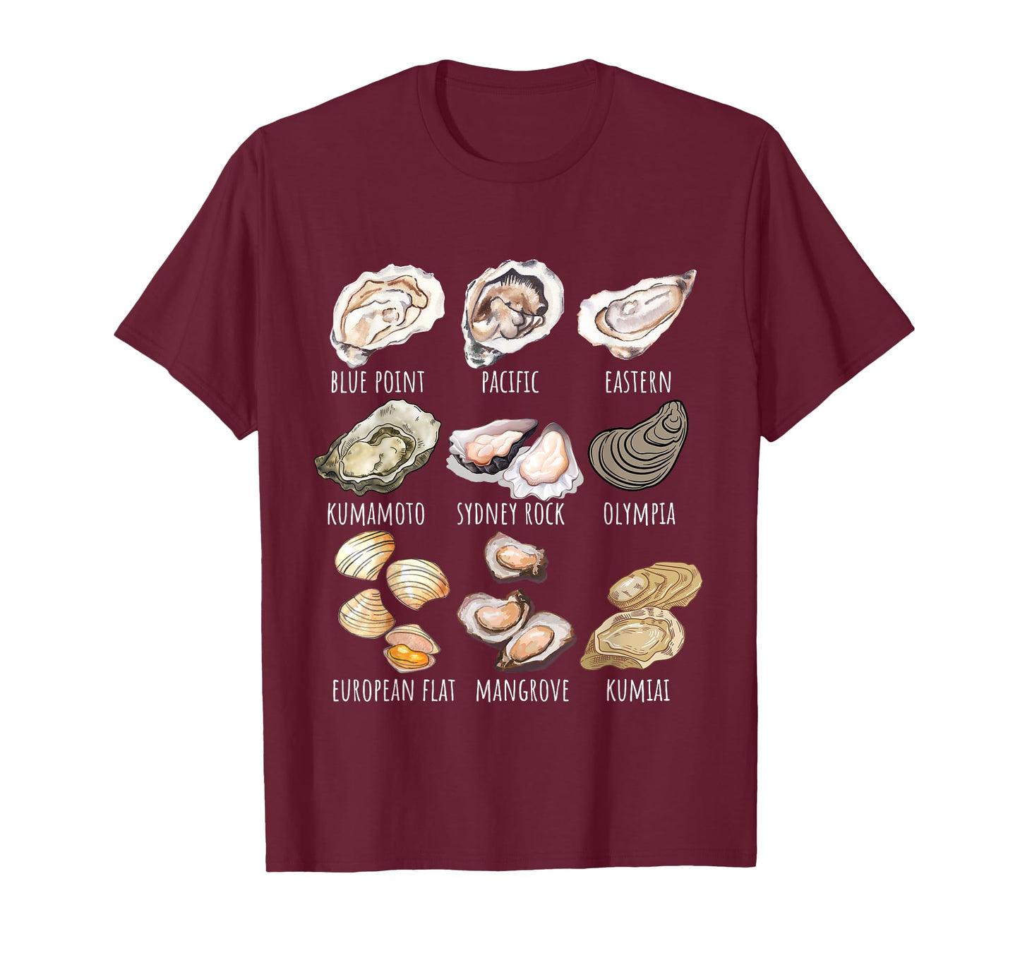Different Type of Oysters Breed Collection,Cute Oyster Lover T-Shirt