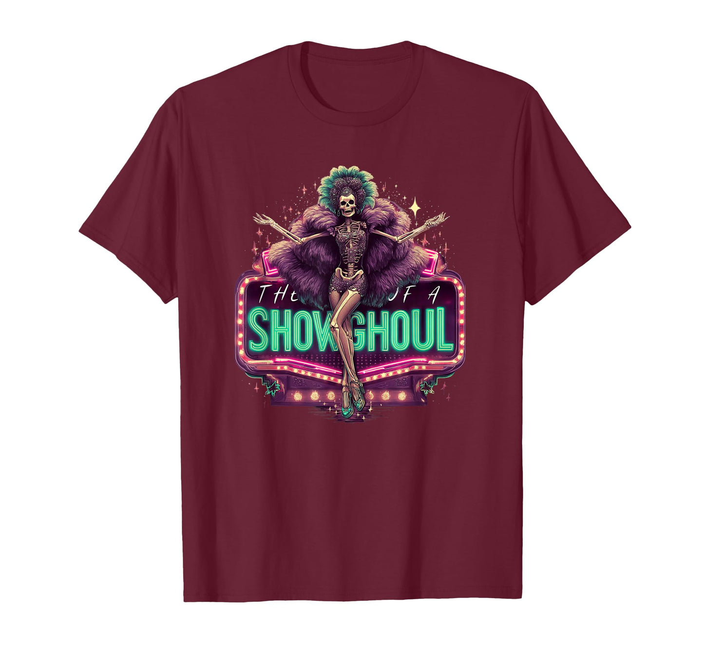Creepy Showghoul Skeleton Burlesque Horror Glam Design T-Shirt