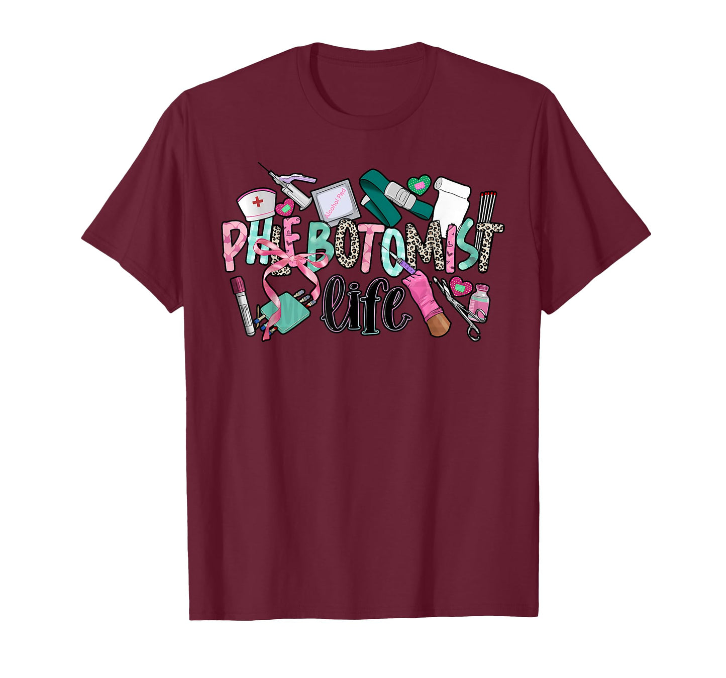 Phlebotomist Life Leopard Coquette Phlebotomy Women Nurse T-Shirt