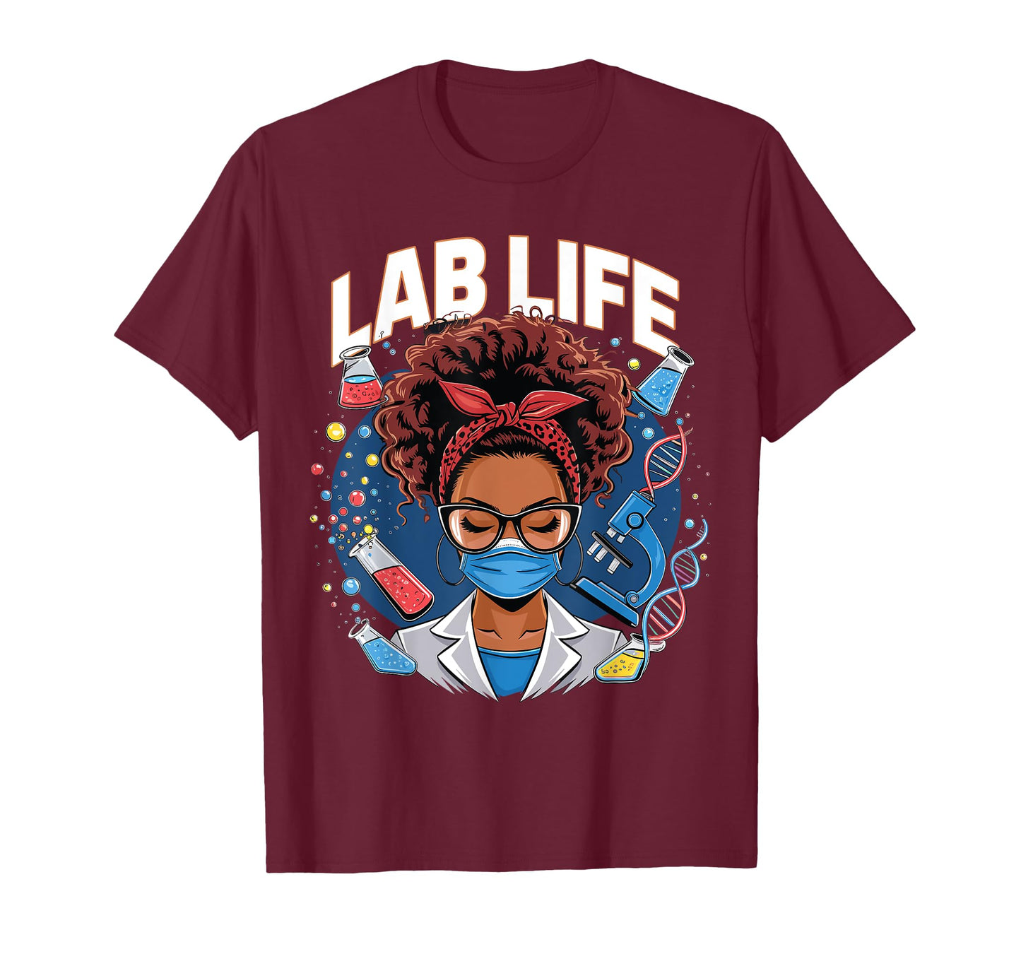 Afro Messy Bun Laboratory Life Lab Week 2025 Lab Technician T-Shirt
