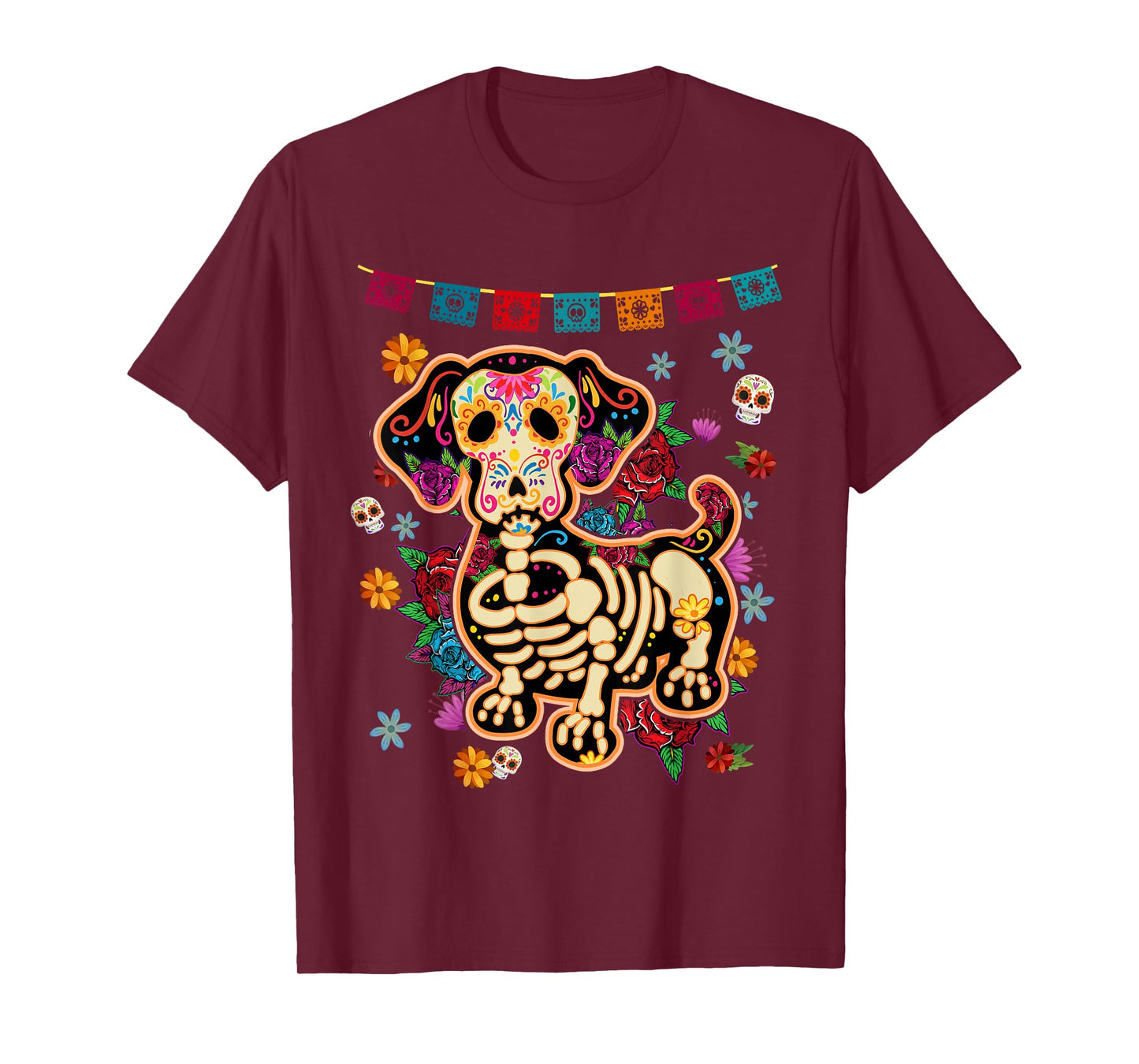 Sugar Skull Mexican Dachshund Bone Halloween Day of The Dead T-Shirt