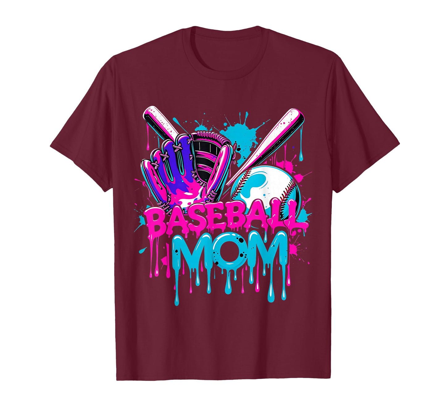 Cool Baseball Mom Neon Drip Sports Fan T-Shirt