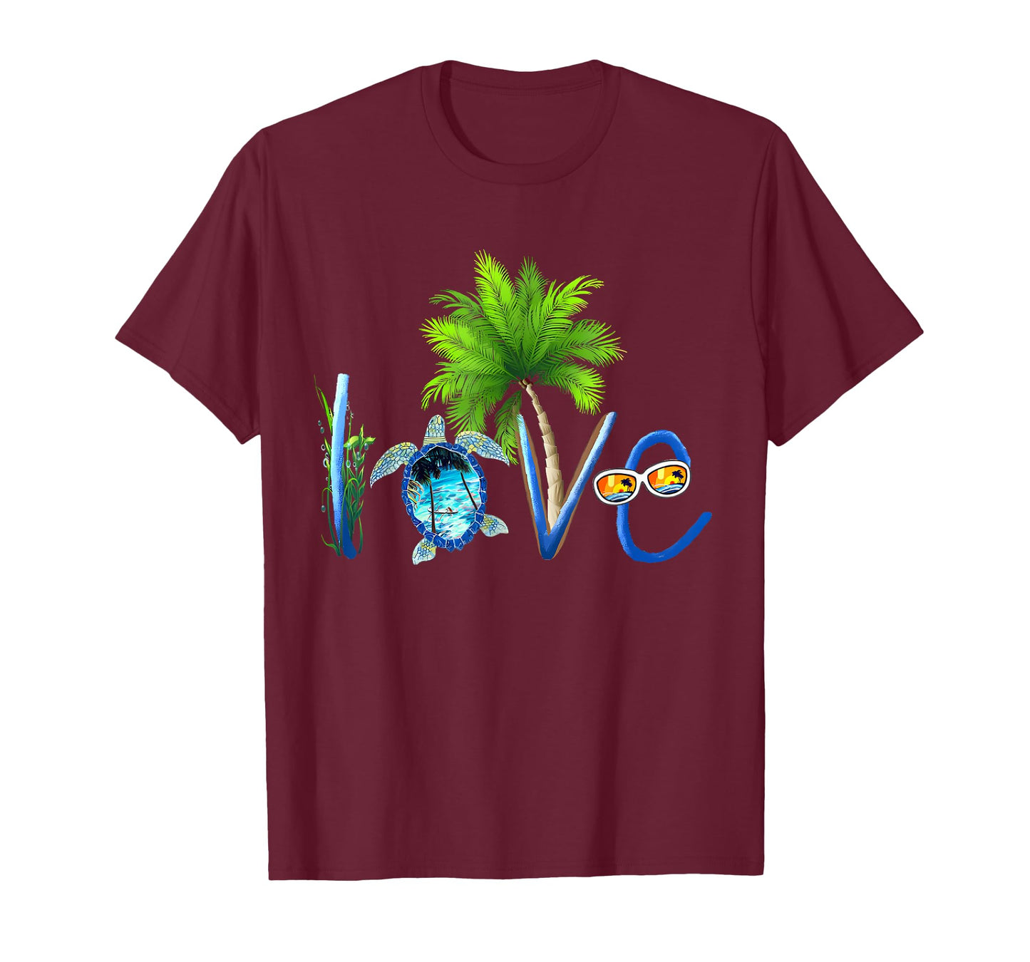 Tropical Beach Love Sea Turtle Palm Tree Summer Vacation T-Shirt
