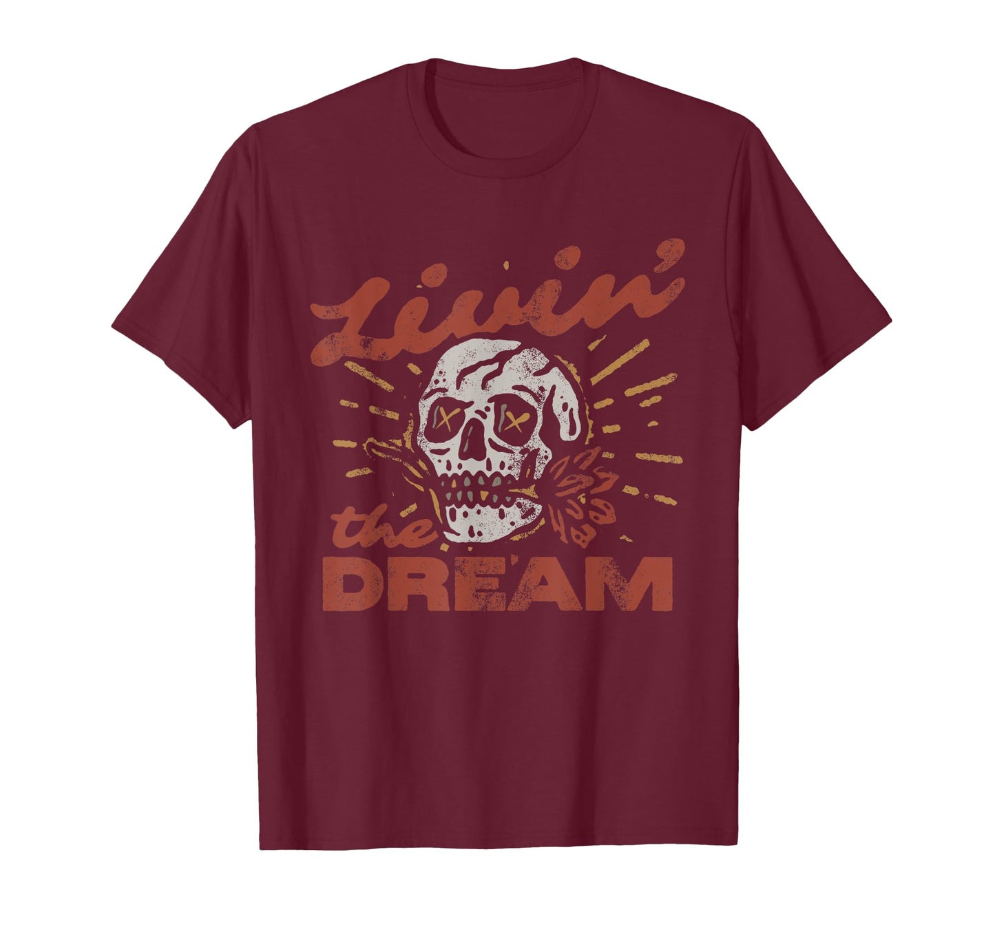 Funny Livin' The Dream Vintage Skull Retro for Men Women T-Shirt