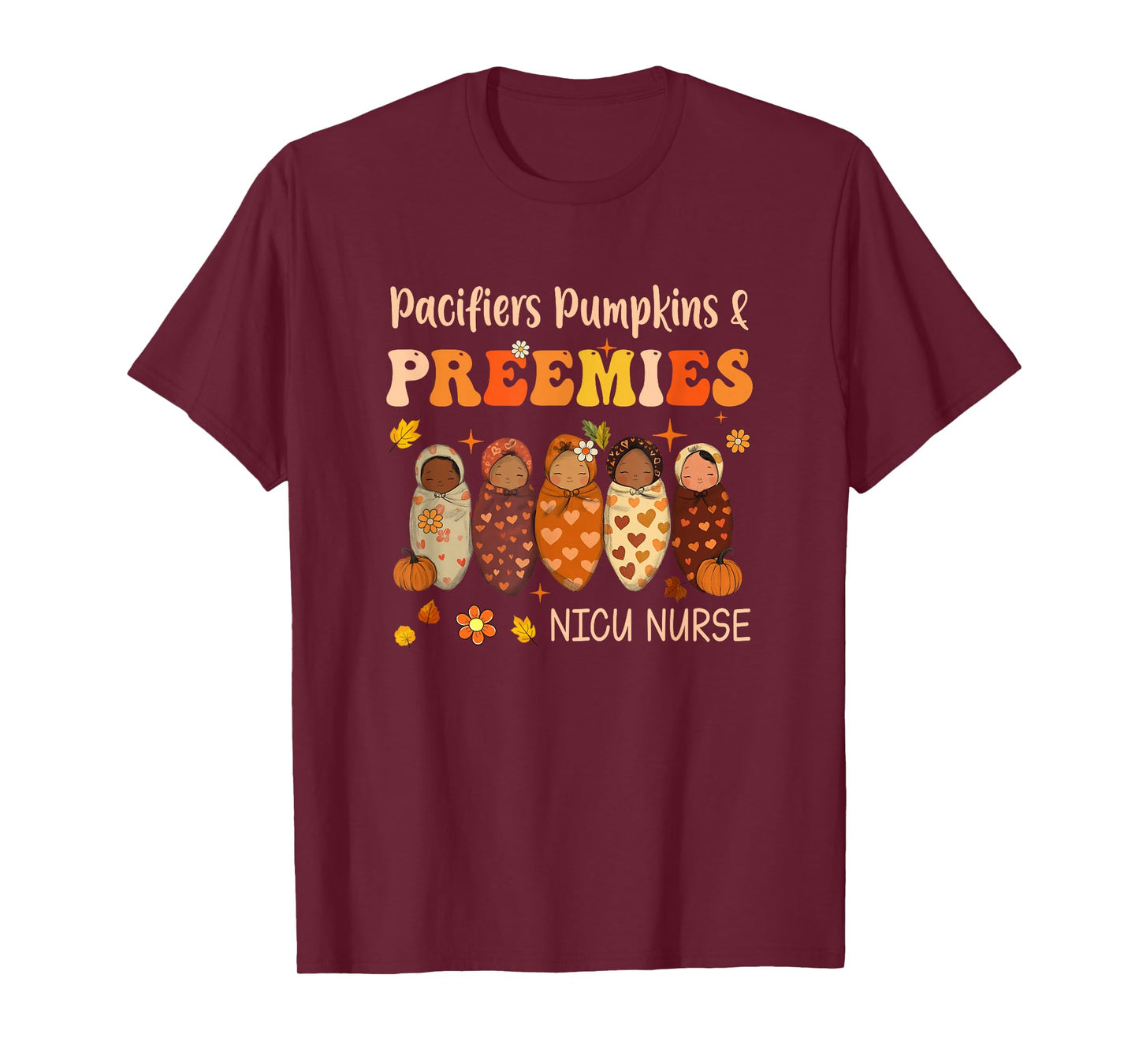 Retro Pacifiers Pumpkins Preemies Fall Nicu Nurse Halloween T-Shirt