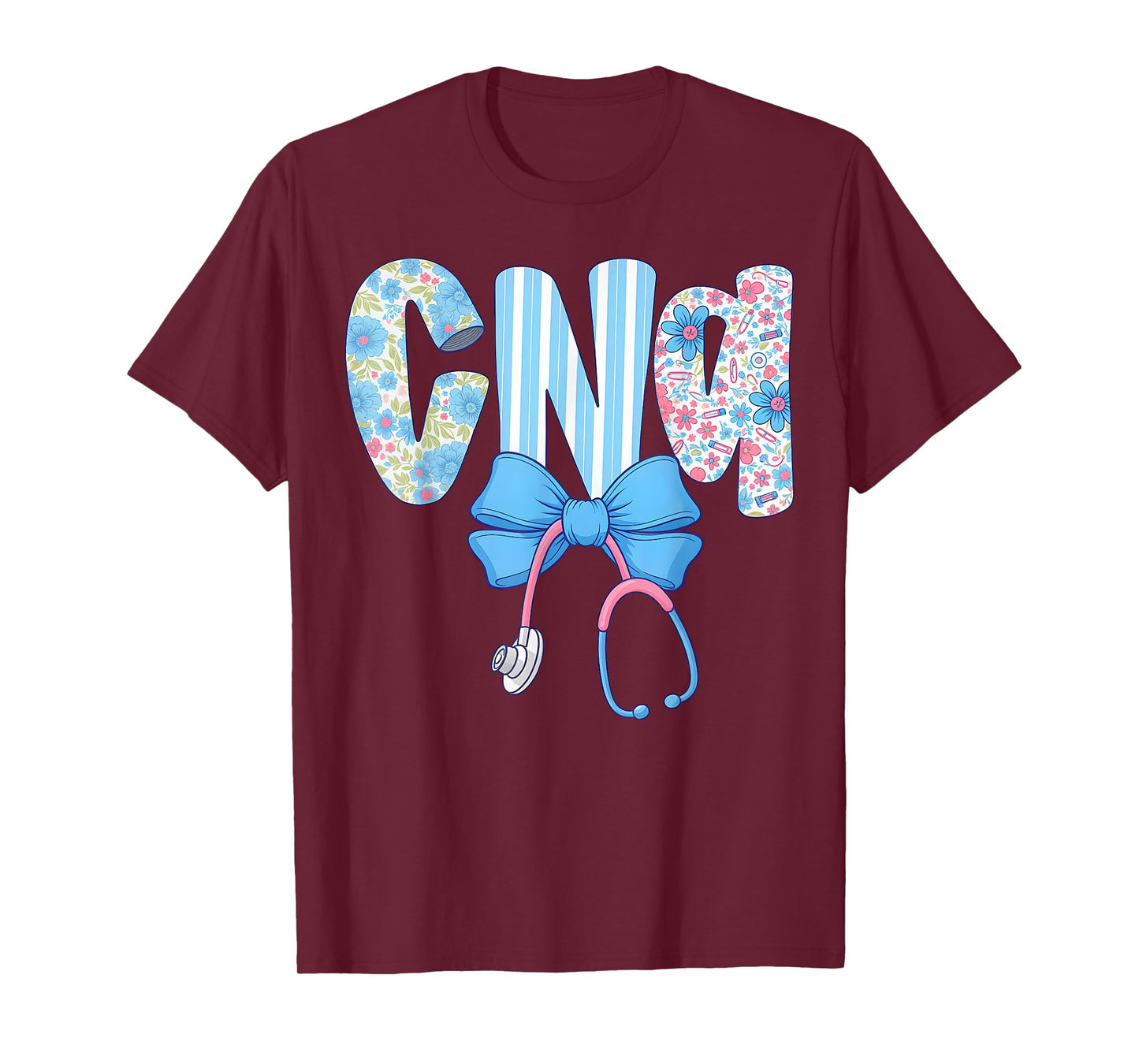 Coquette CNA Nurse Blue Floral Stethoscope Bow Cute Nurse T-Shirt