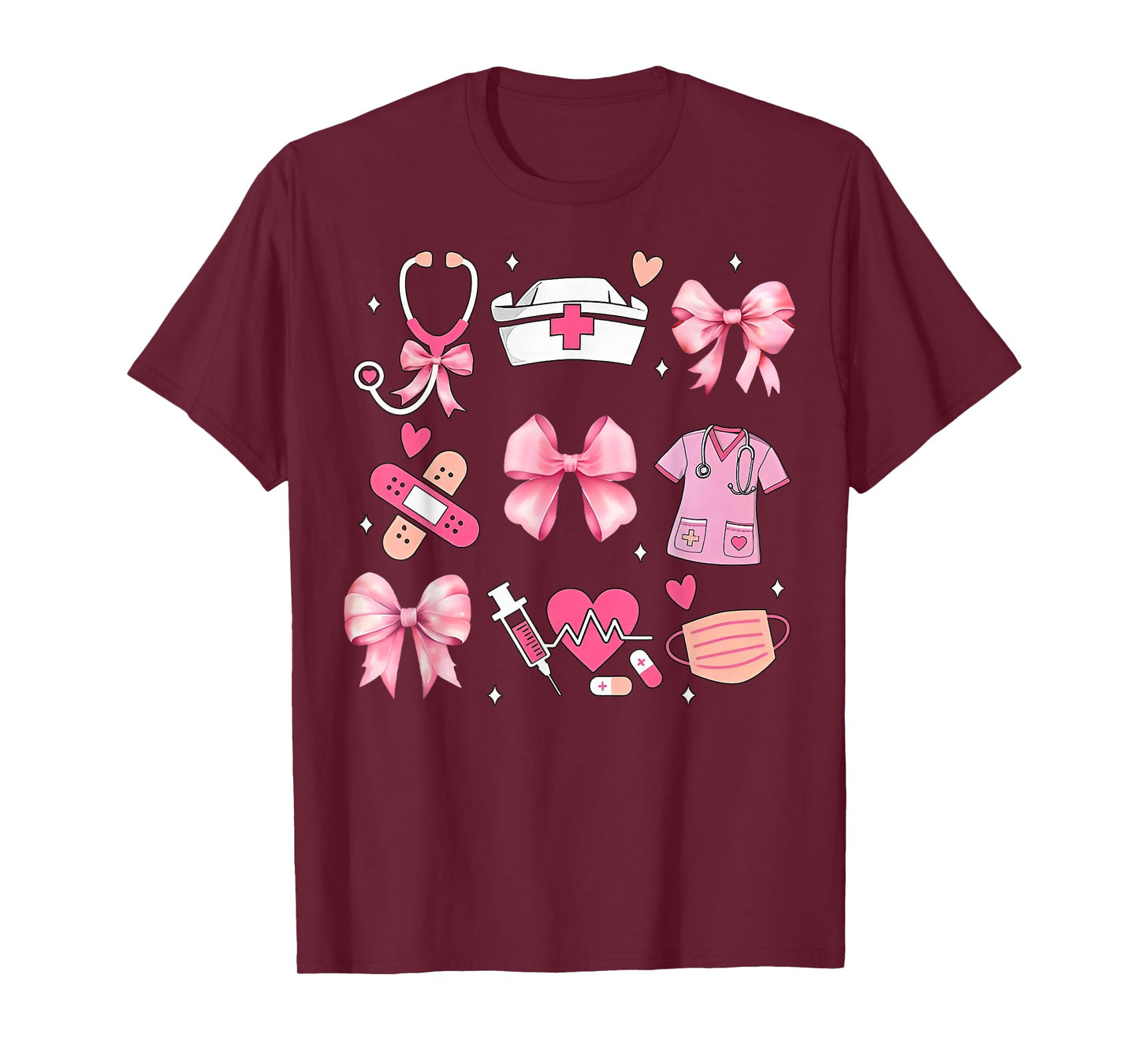 Women Pink Retro Nurse Coquette Pink Bow Girlie Nurse Life T-Shirt