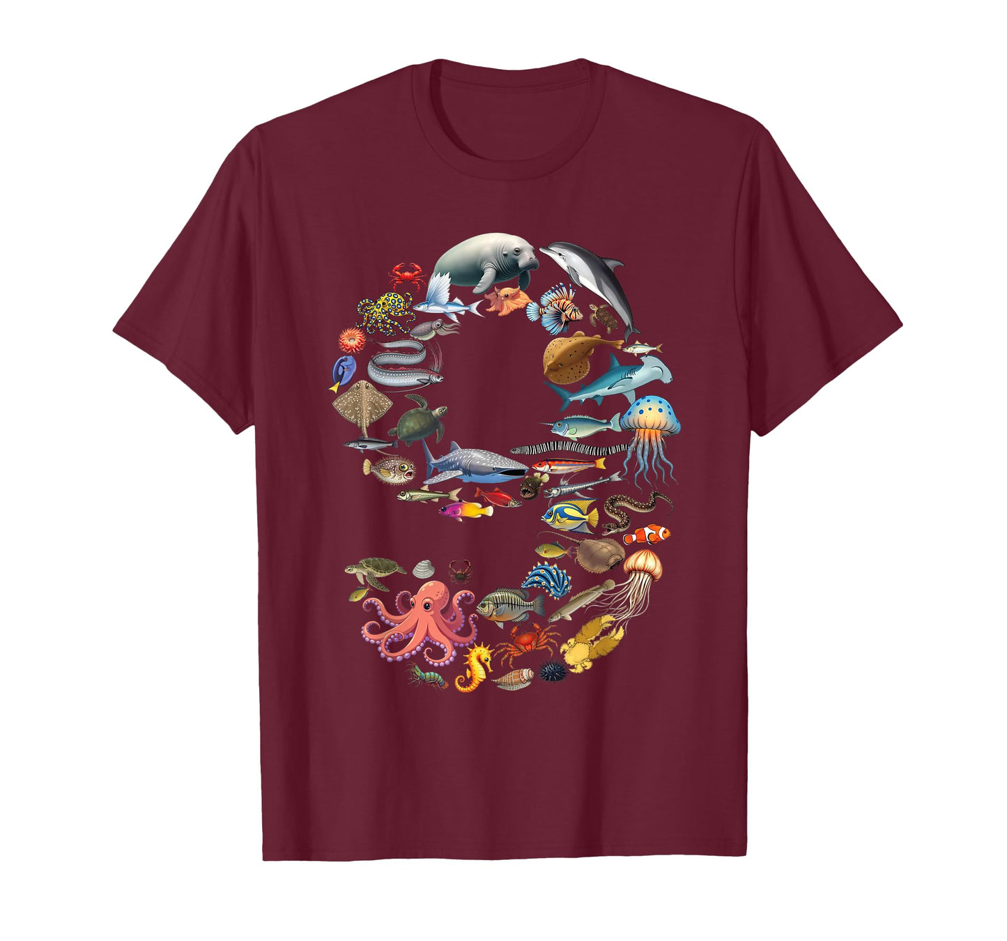 9 Years Old 9th Birthday Sea Ocean Animals Figures Number 9 T-Shirt