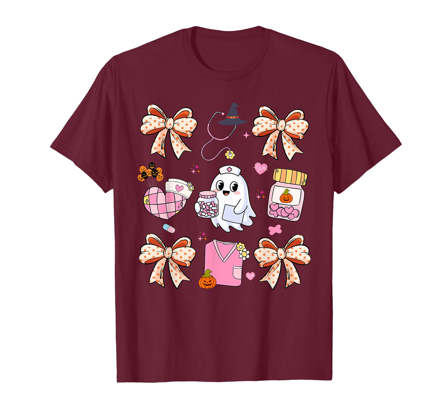 Nurse Ghost Bow Coquette Halloween Nurse Life Medical Crew T-Shirt