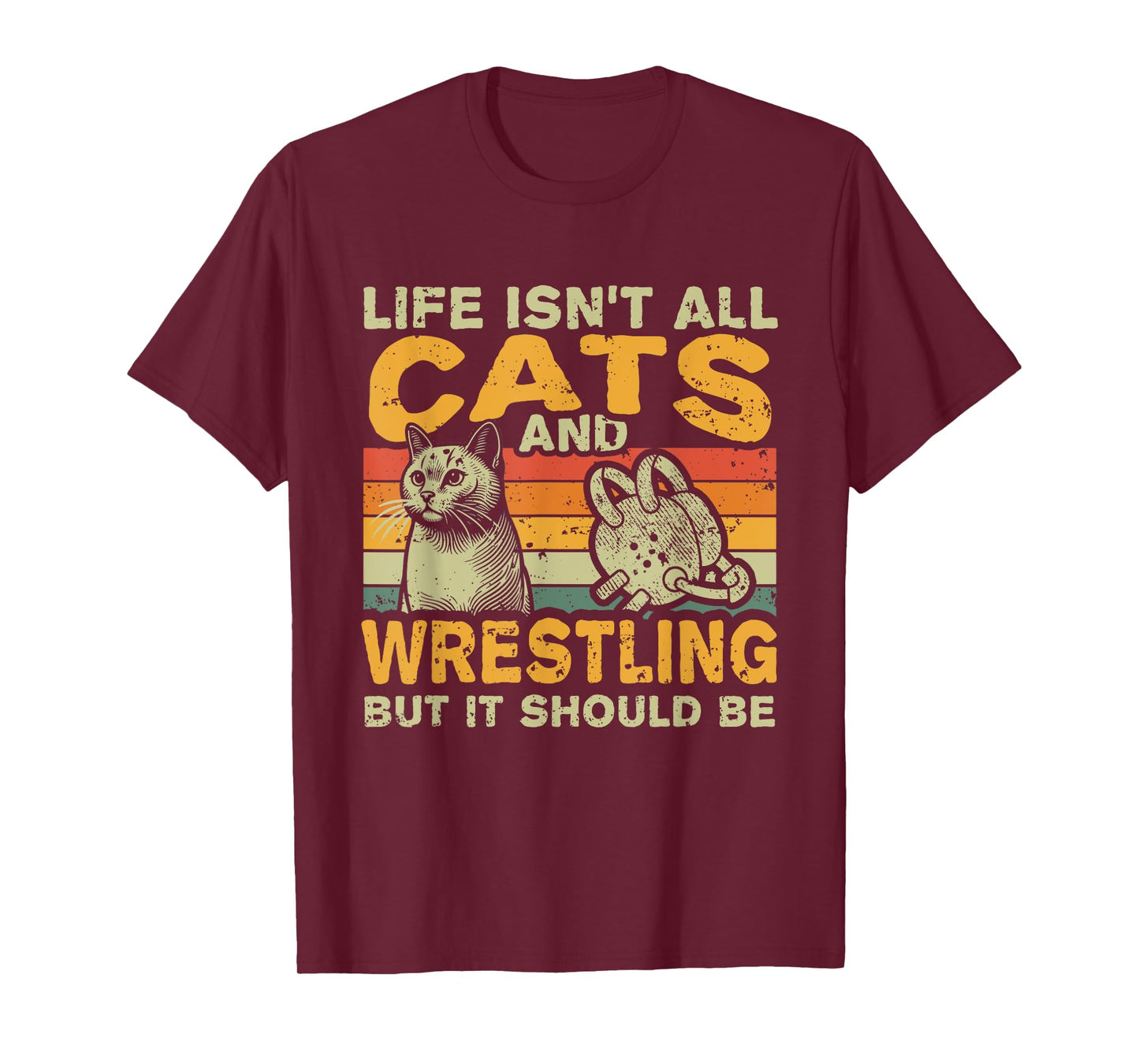 Funny Cat Owner And Wrestling Lover Gift Unisex-Adults, Unisex-Kids T-Shirt Black Small Retro-Modern Solid Black Cotton Blend Crew Neck Short Sleeve