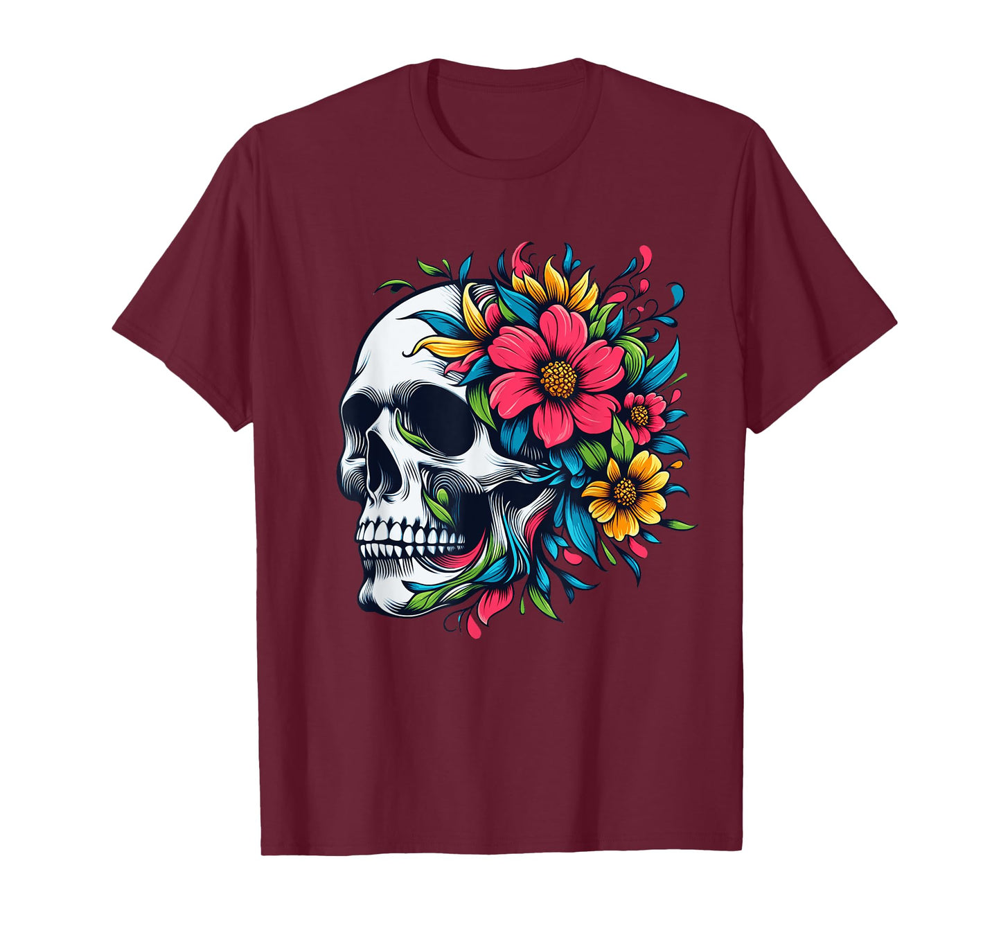 Flower Skull Floral Abstract Bloom & Bone - Life & Death Art T-Shirt
