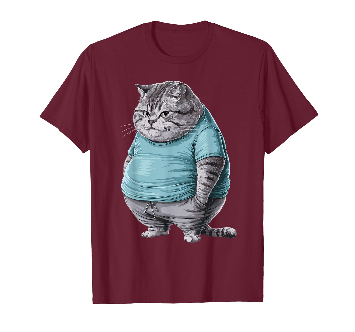 Funny Fat Sad Cat Art Design Fat Kitten Cat Lover Fat Cat T-Shirt for Men Women Girls Kids
