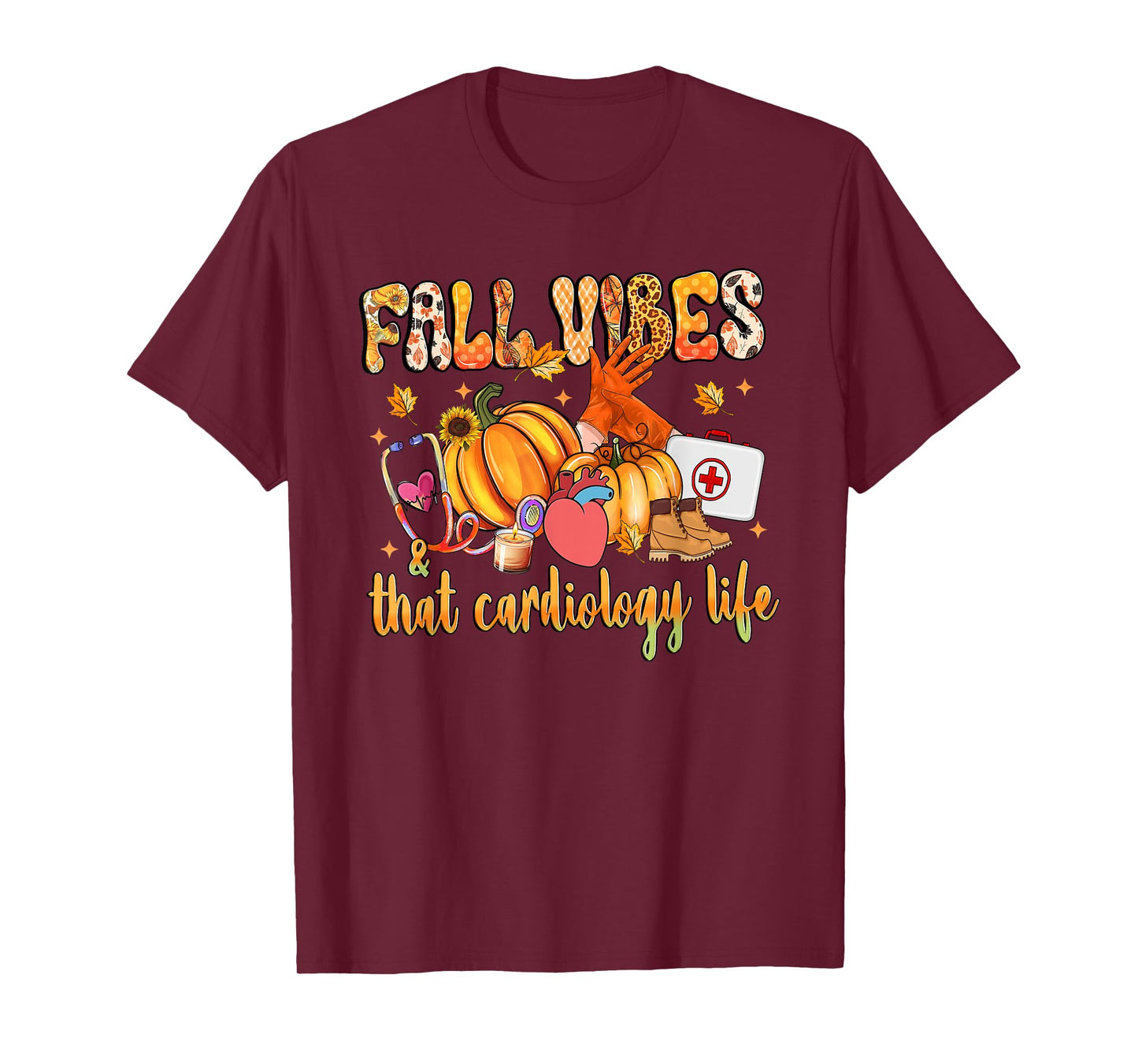 Fall Vibes & That Cardiology Life Pumpkin Leopard Gifts T-Shirt