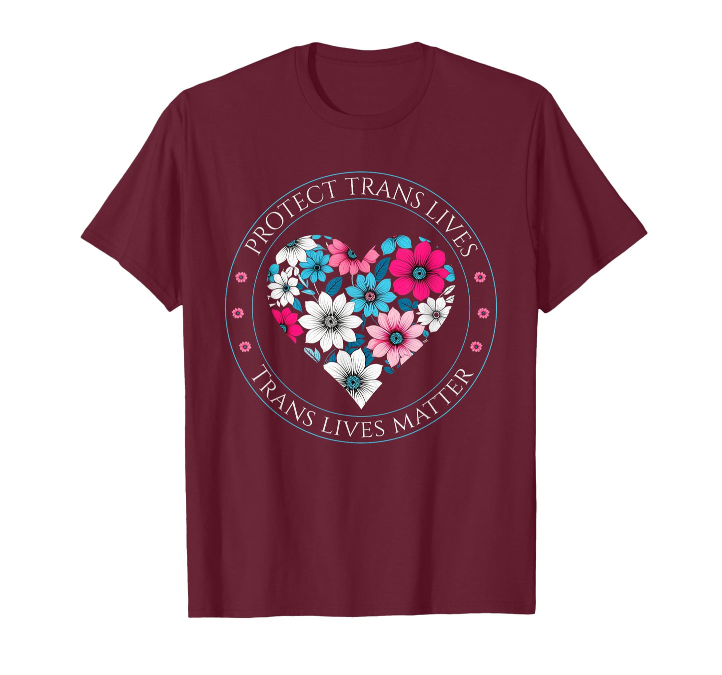 Protect Trans Lives Matter Trans Kids Floral Heart Floral T-Shirt