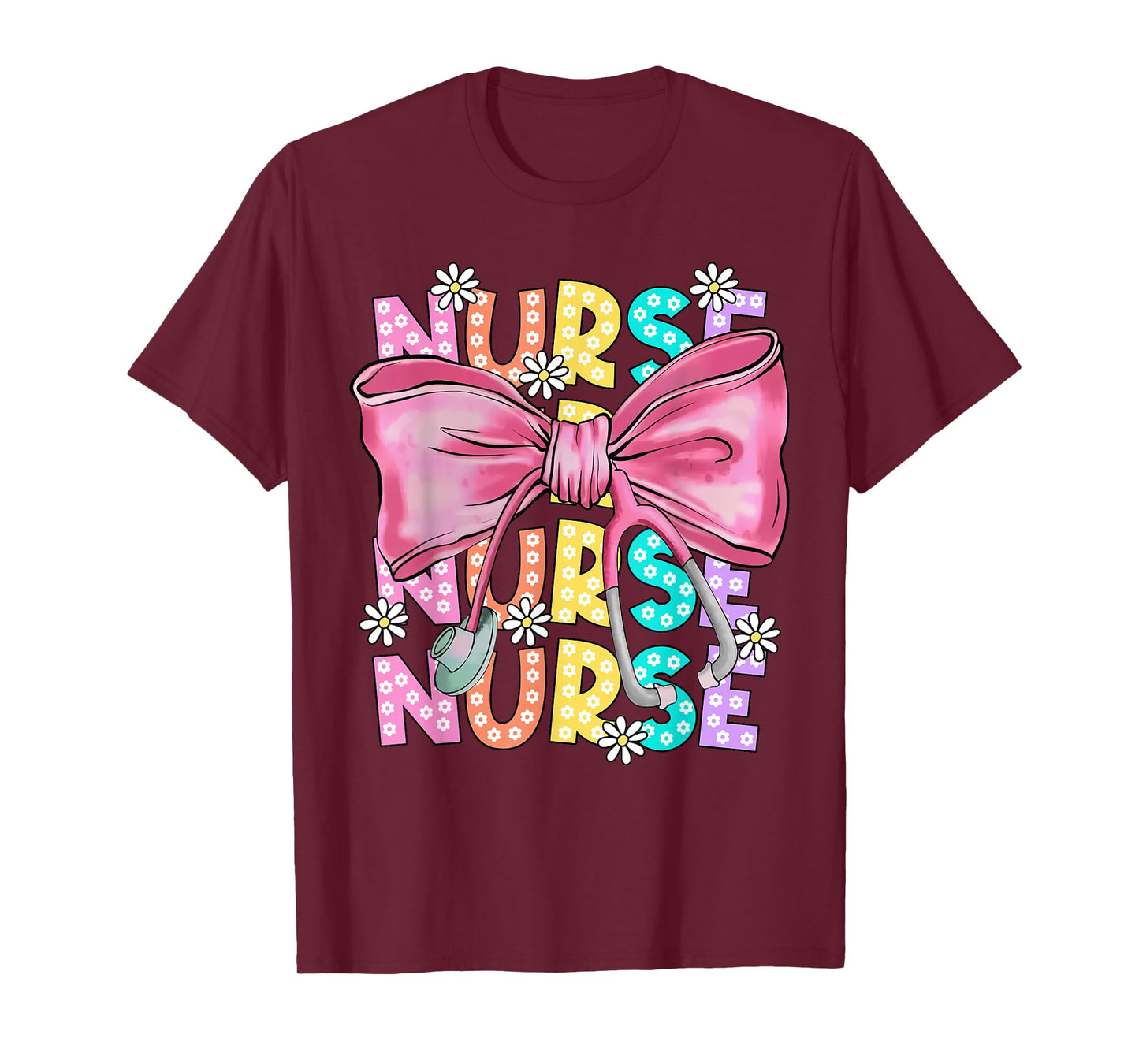 Floral Blue Coquette Bow Nurse Stethoscope Nursing Doctor T-Shirt