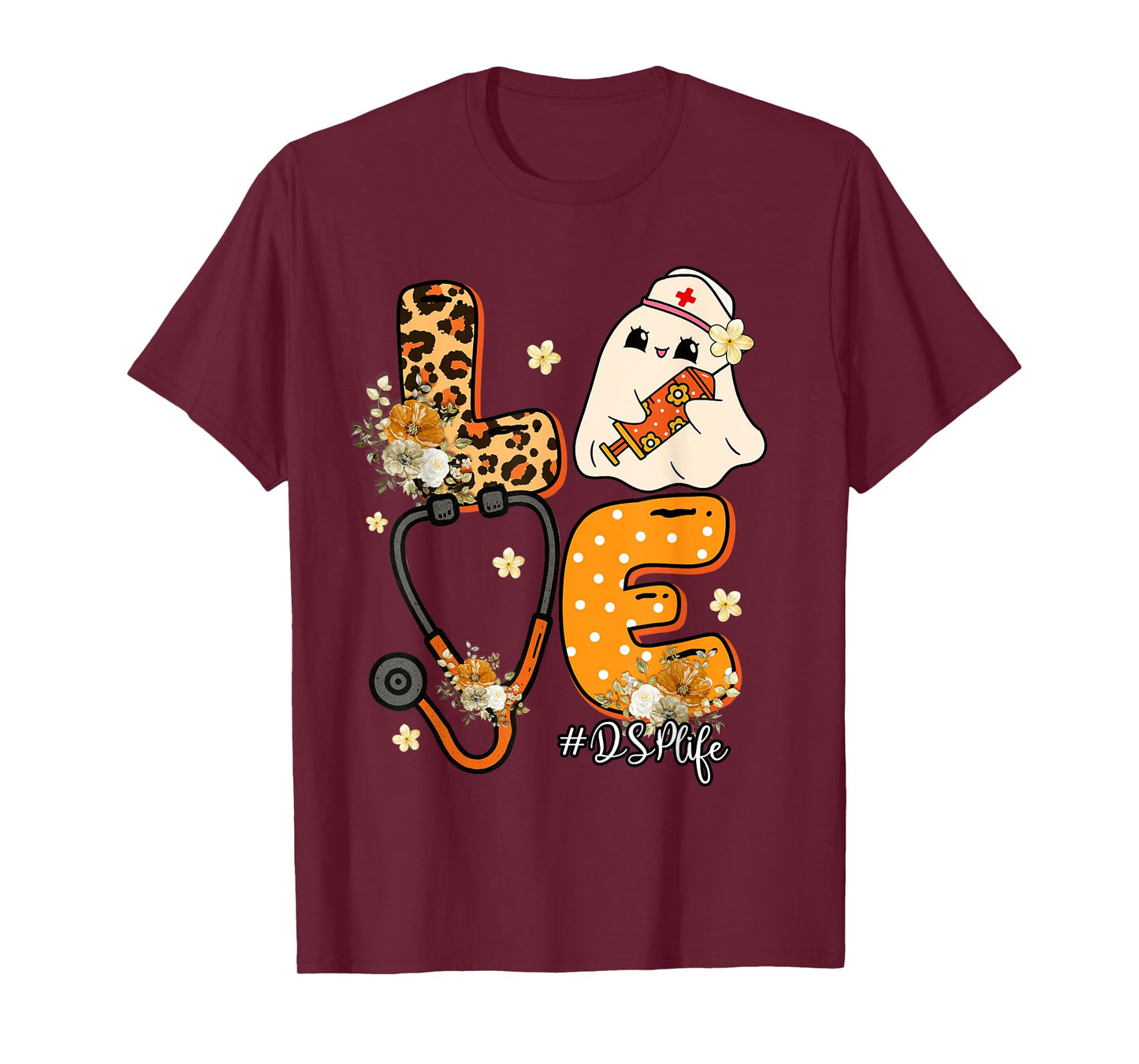 Leopard Ghost DSP Halloween Costume Fall Scrub Top Women T-Shirt