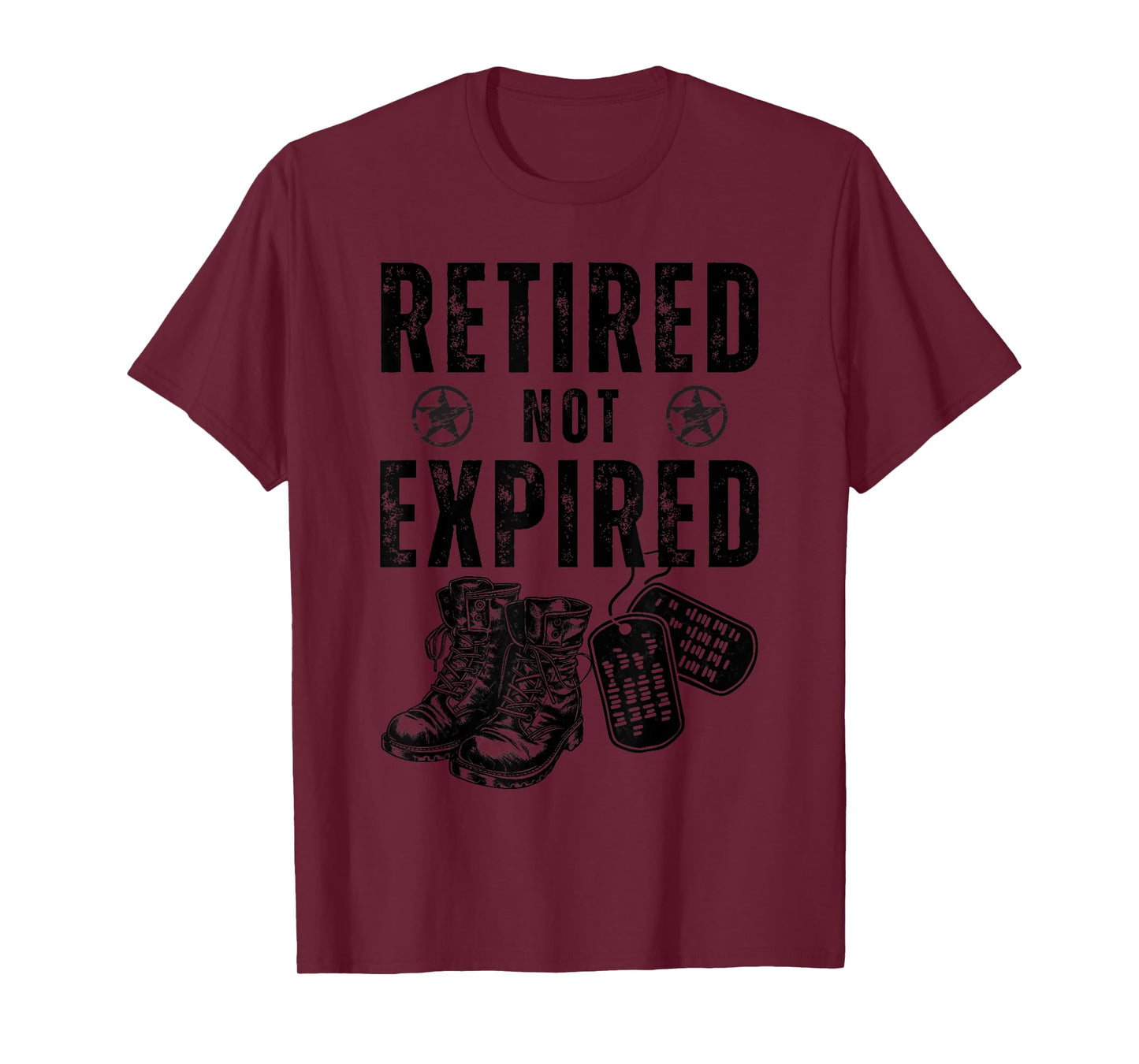 Military Retired Not Expired Veteran Combat Boots Dog Tags T-Shirt