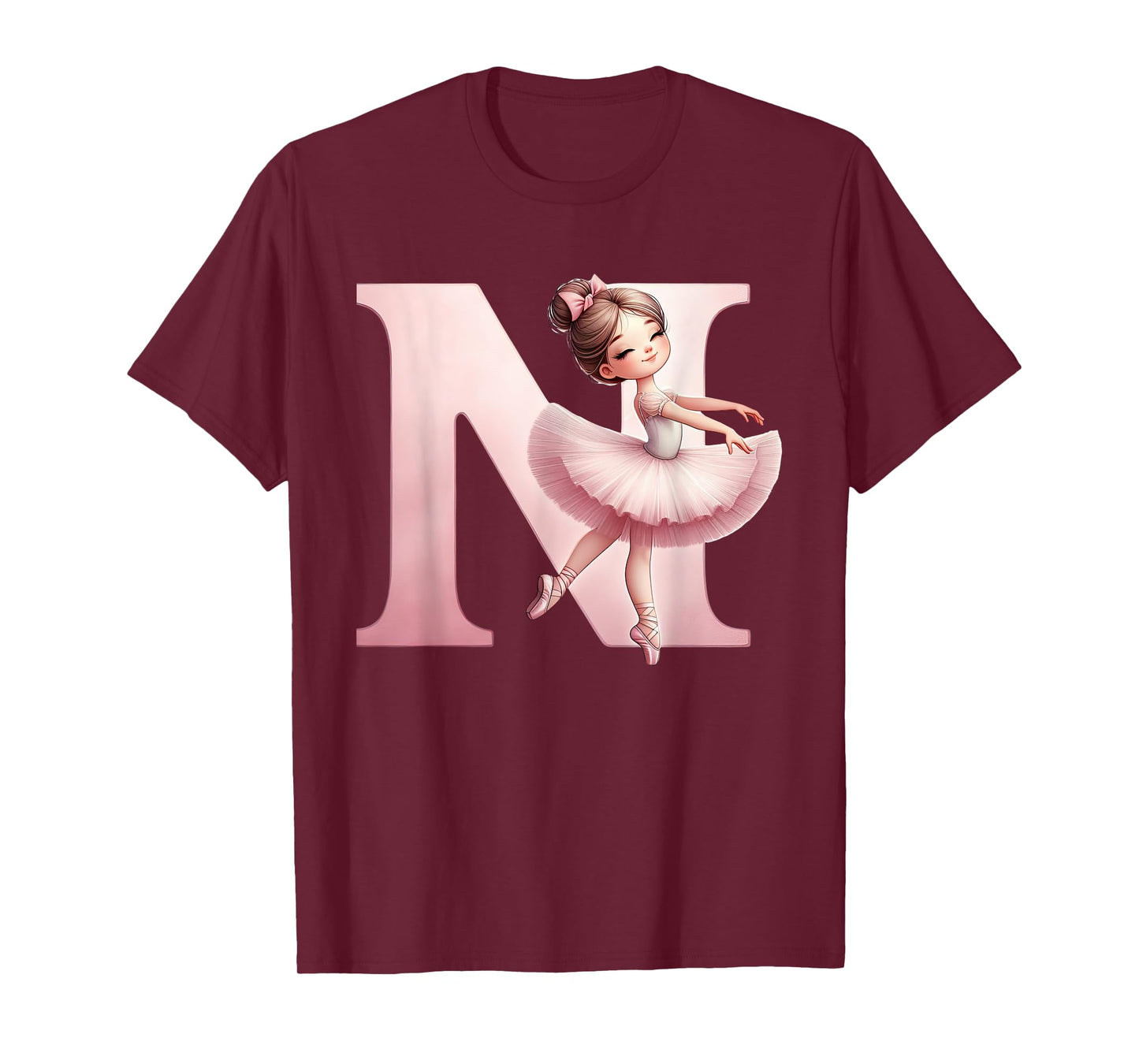 Ballerina Girl Dancing Name First Letter N Girly Tutu Ballet T-Shirt