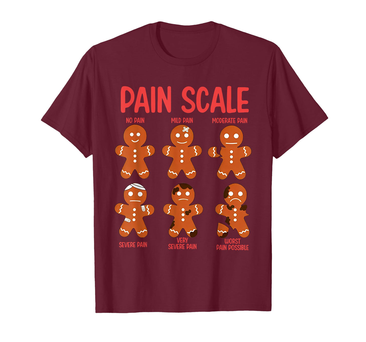 Funny Gingerbread Pain Scale Christmas Nurse T-Shirt