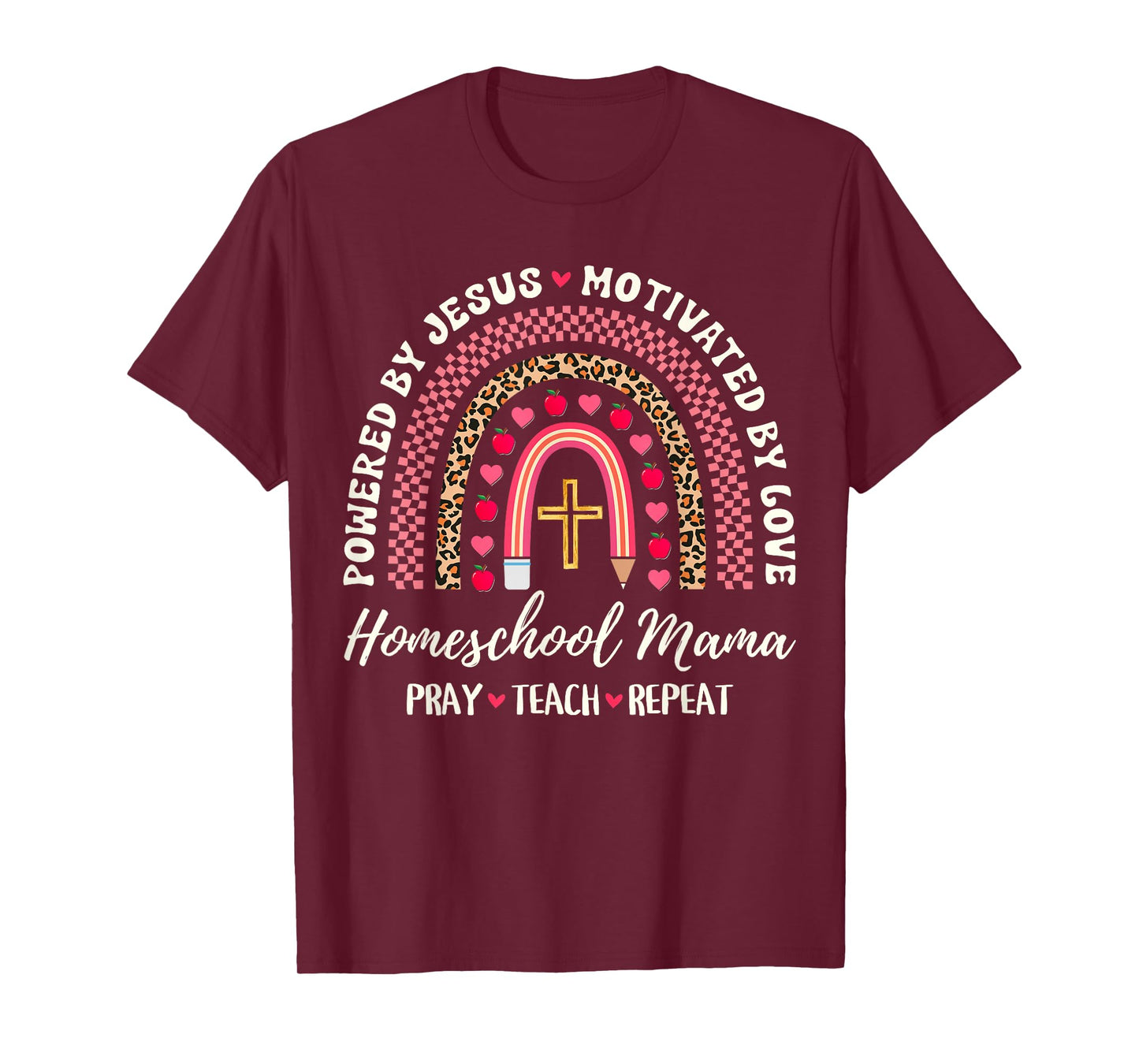 Funny Powered Jesus Pray Teach Christian Mom Homeschool Mama T-Shirt