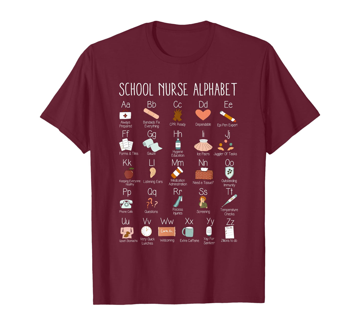 ABC School Nurse Alphabet Nurse Appreciation Nurse Educator T-Shirt