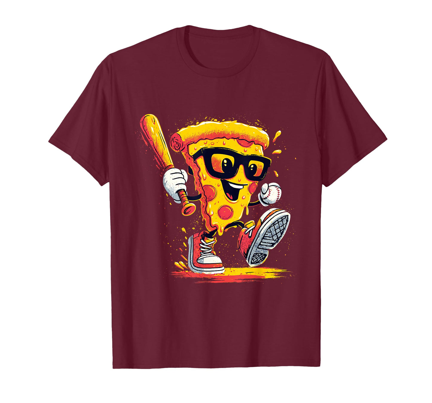 Drippy Pizza Baseball Slice Funny Cartoon Sports Food T-Shirt