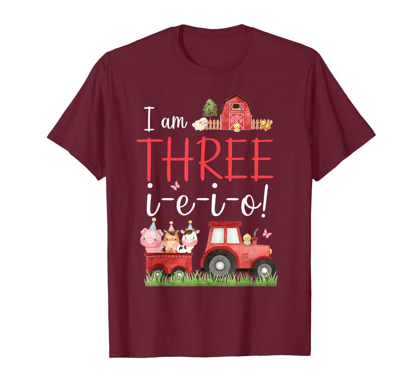 Three I E I O Farm Party Decorations 3rd Birthday Boy Girl T-Shirt