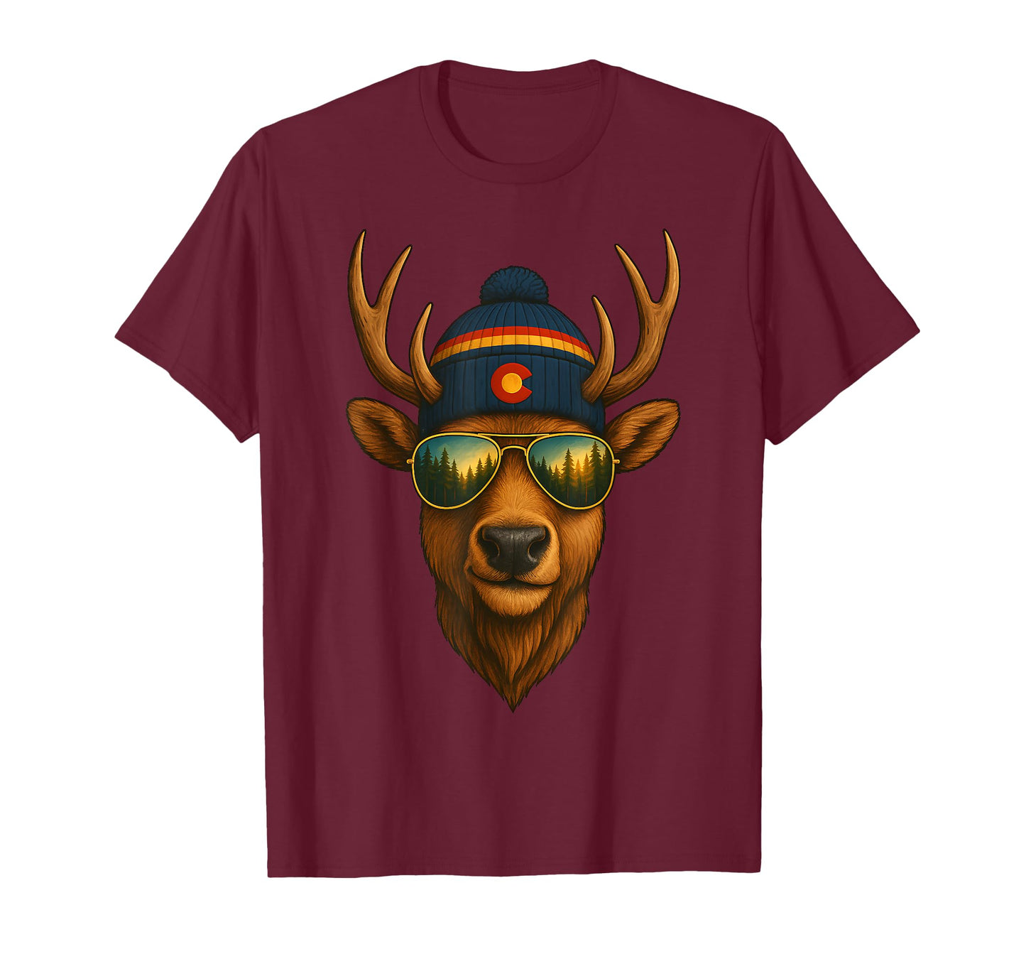 Colorado Elk Beanie Design Cool Mountain Wildlife Graphic T-Shirt