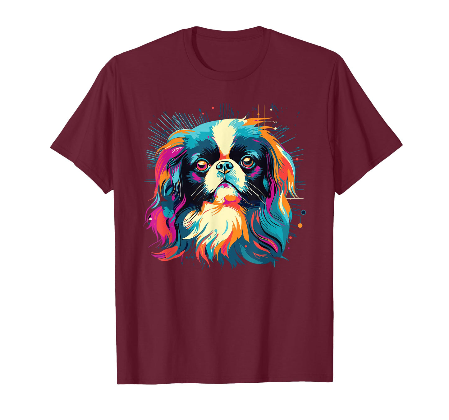 Retro Japanese Chin Dog Tees Women's Casual Watercolor Colorful Japanese Chin Dogs T-Shirt Black Small