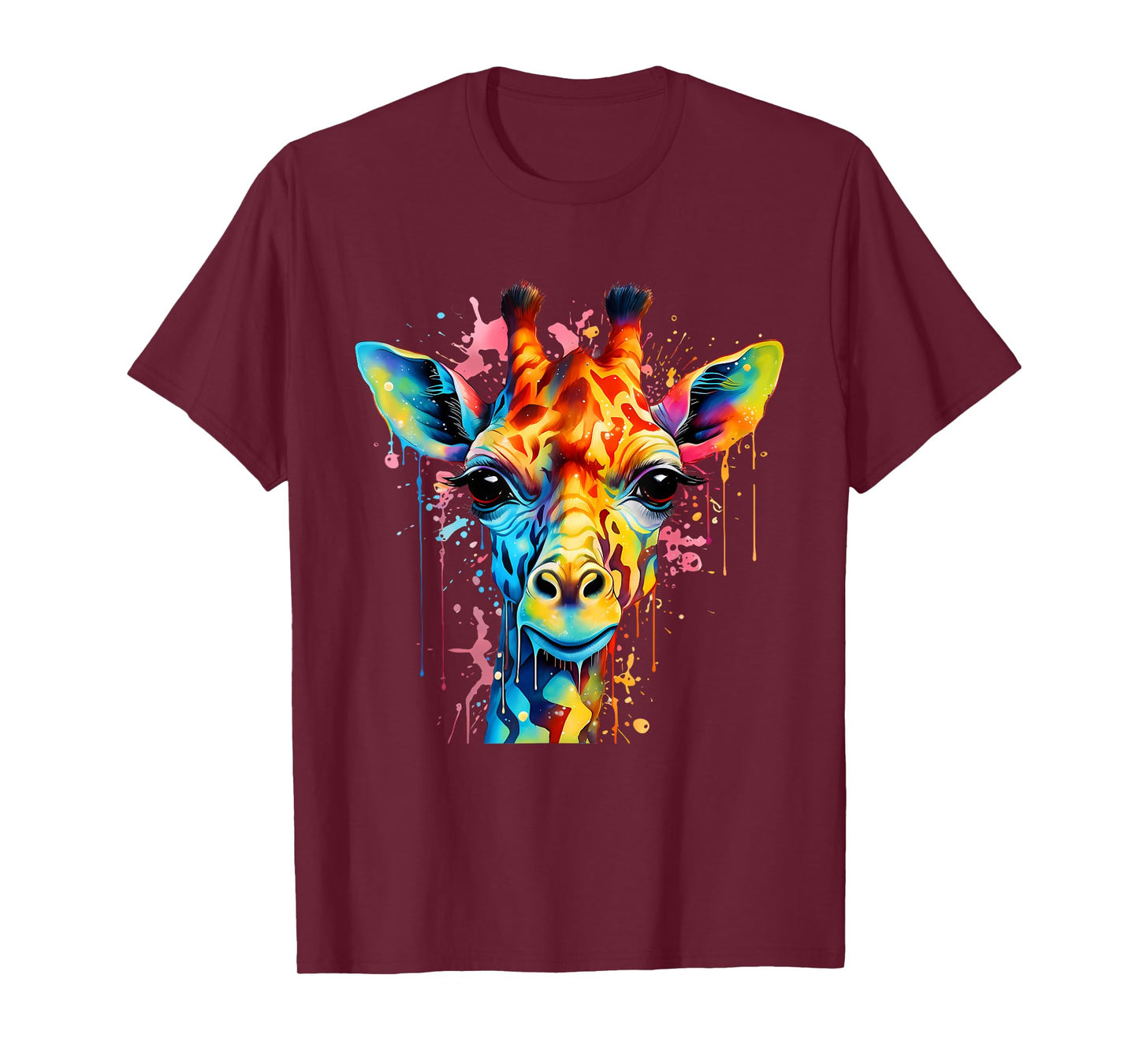 Giraffe Portrait Colorful Splash Artwork Wildlife Savanna T-Shirt