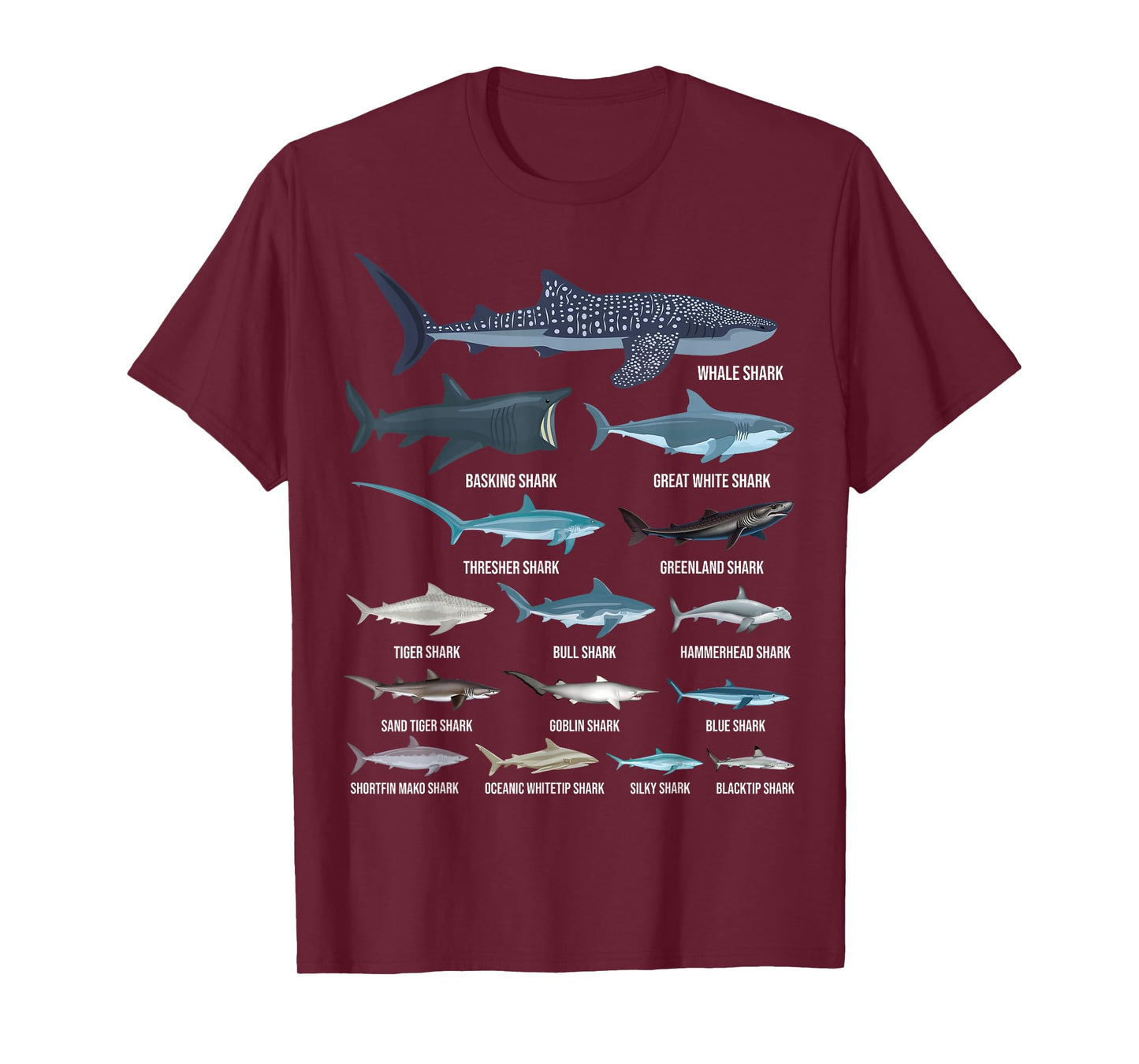 Types of Sharks Shark Identification Shark Species T-Shirt