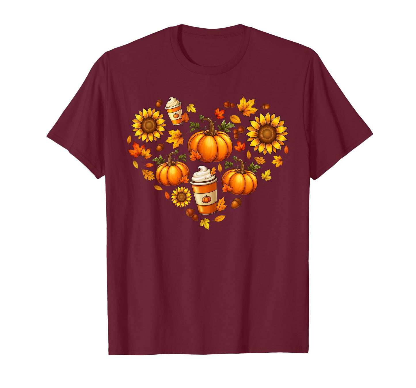 Pumpkin Maple Leaf Sunflower Heart Fall Autumn Women Men Kid T-Shirt